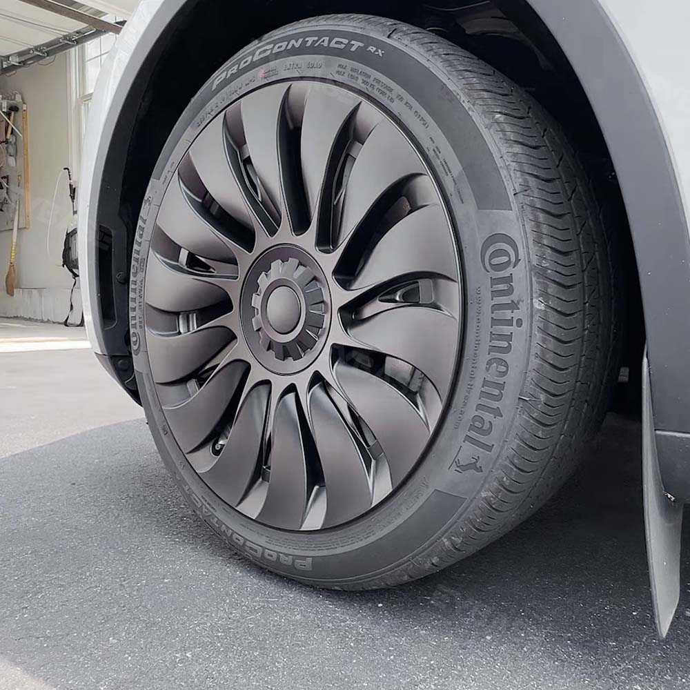 Tesla Model 3/Y Überturbine Style Wheel Covers - 18/19 Inch Alloy Wheel Protectors (Matte Black, 4-Piece Set) 2017+ | Perfect for Road Trips & Daily Commuting