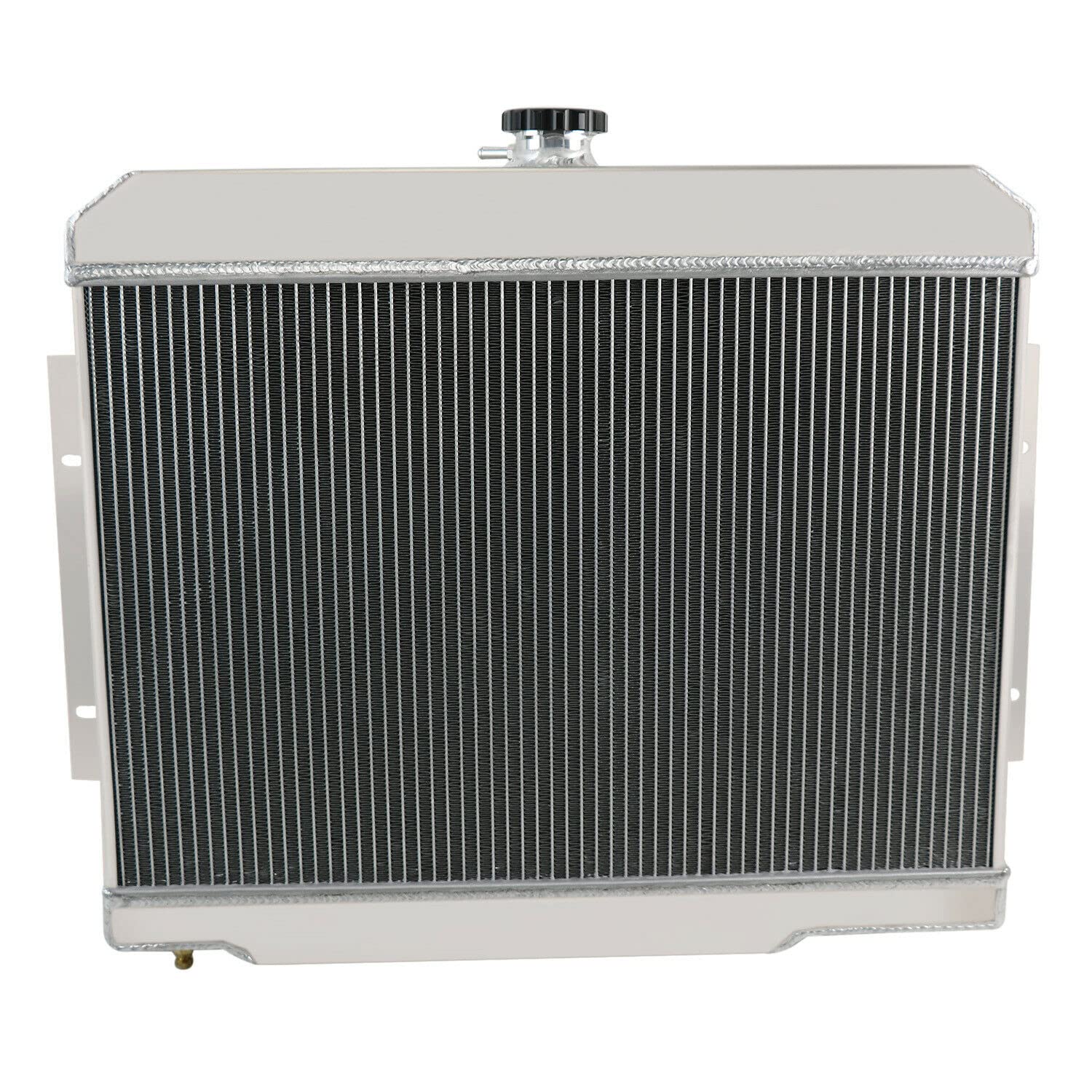 4 Row Aluminum Radiator Replacement for 1972-1986 Jeep CJ5 CJ6 CJ7 Scrambler with L4 L6 V8 2.5L 3.8L 4.2L 5.0L Gas Engines - Includes Electric Fan Shroud & Thermostat Kit - Perfect for Off-Roading, Overheating Prevention & Engine Cooling