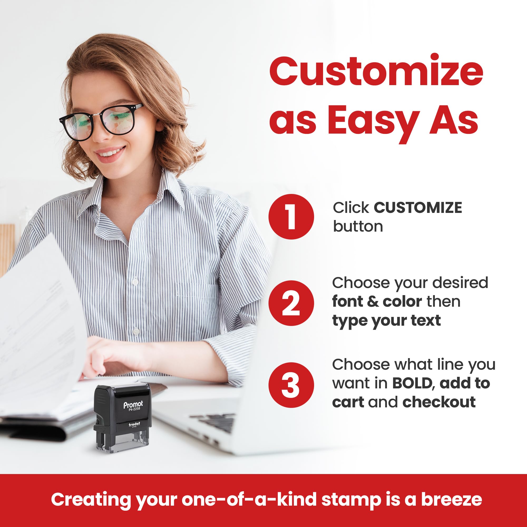 Custom Self-Inking Stamp - Personalized Address Stamp with 4 Lines of Text, Easy Ink Replacement, Large Office Stamp for Business, Home & Mail Organization