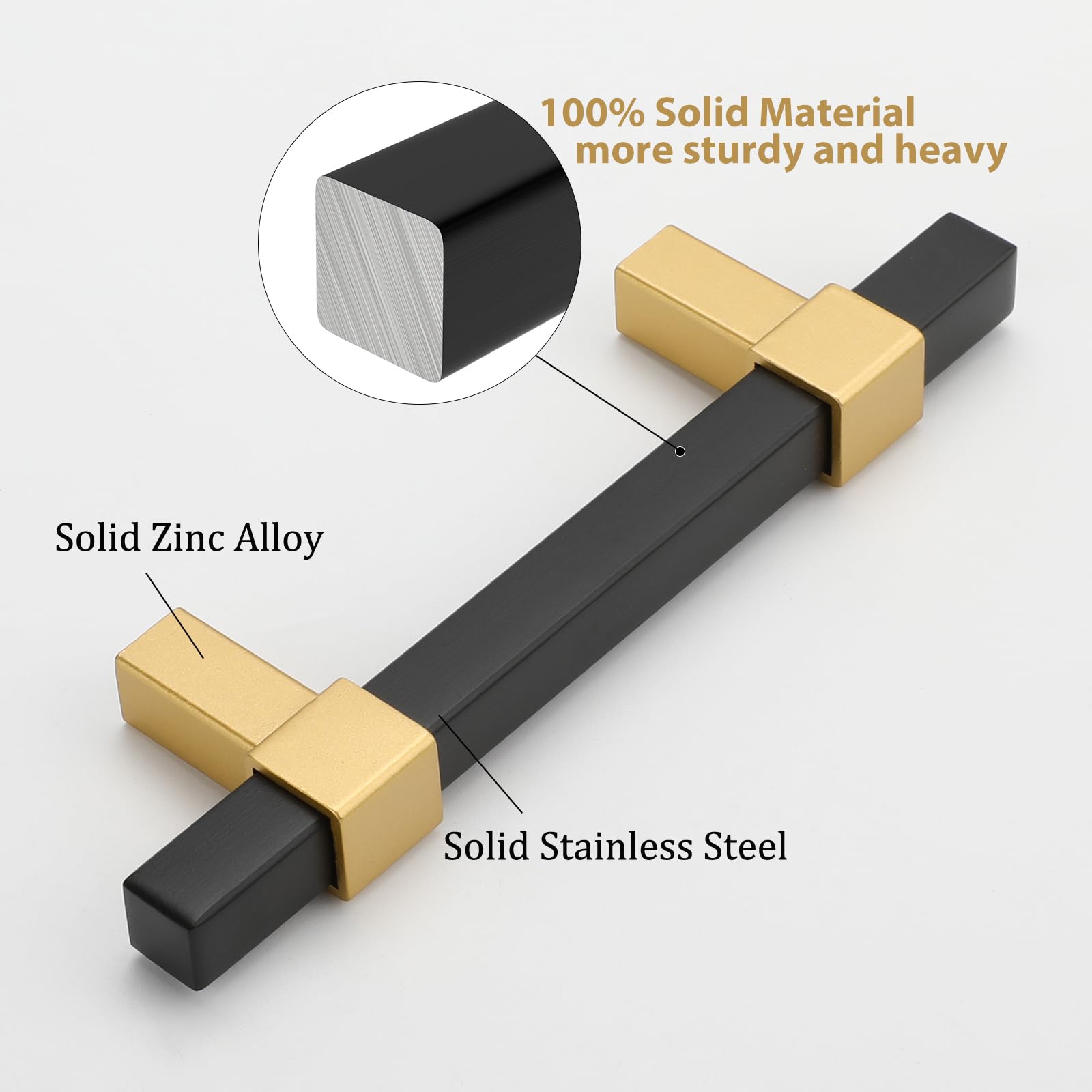 5 Pack Black and Gold Cabinet Handles - 3-3/4 Inch Brass Dresser Drawer Pulls for Kitchen, Bathroom & Furniture Hardware - Modern Cabinet Knobs for Home Renovation & DIY Projects