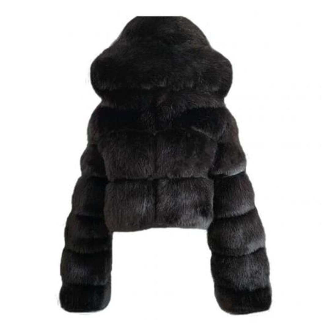 Plus Size Women's Winter Faux Fur Jacket - Fluffy Zip Hooded Cropped Coat for Autumn & Winter Warmth | Cozy Outerwear for Casual Outings & Date Nights