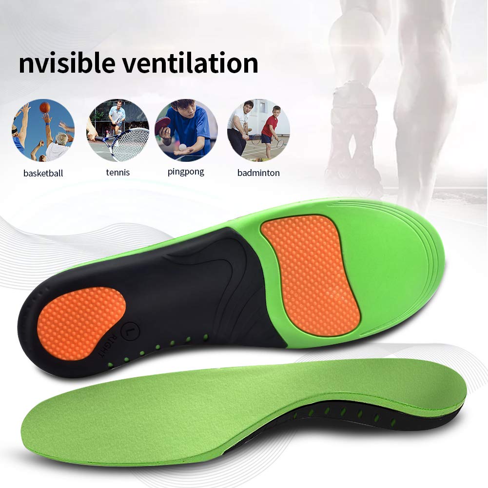 **Orthotic Arch Support Insoles for Foot Pain Relief - Plantar Fasciitis, Flat Feet & High Arches - Gel Cushioned Shoe Inserts for Men, Women & Kids (Green, XL) - Perfect for Running, Walking & Standing All Day**
