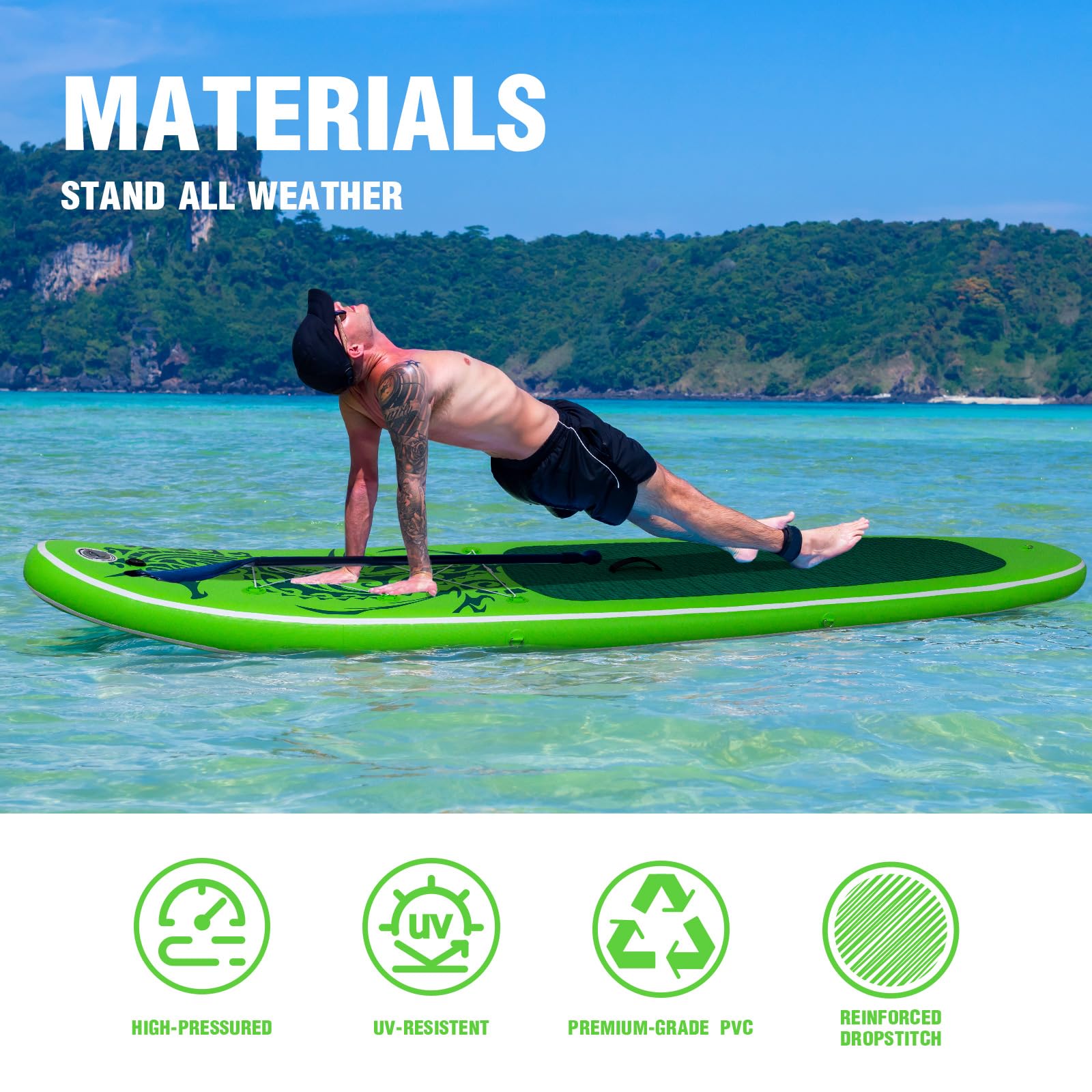 **FEATH-R-LITE Inflatable Stand Up Paddle Board (SUP) for Adults - Lightweight & Durable with Premium Accessories: Pump, Adjustable Paddle, Leash, 3 Fins & Backpack - Perfect for Yoga, Surfing & Lake Adventures**
