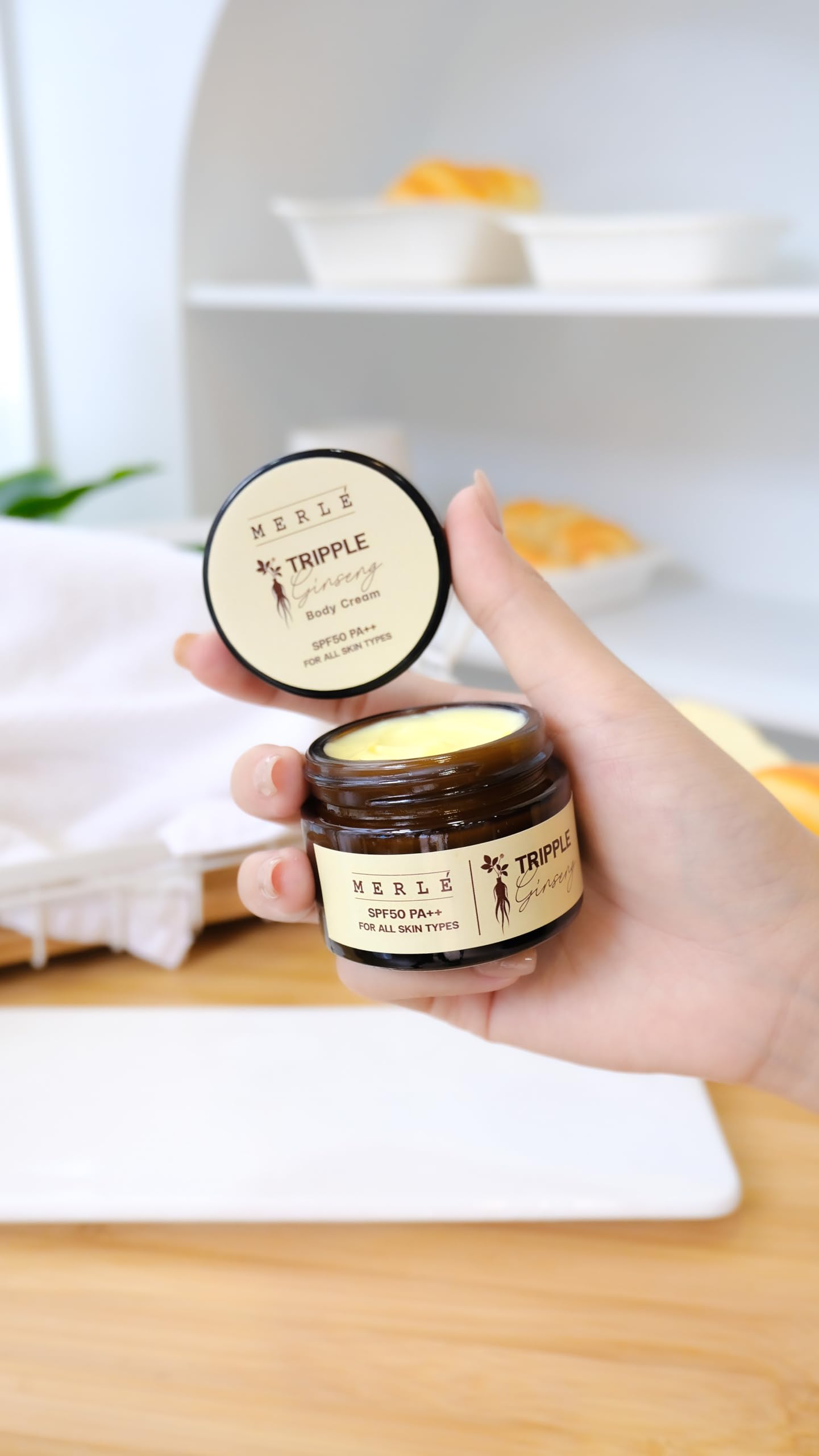 MERLE Triple Ginseng Body Cream with SPF 50 PA++ - 2 Pack | Collagen, Arbutin & Vitamin C for Smooth Skin | Daily Moisturizer & Sun Protection for Face & Body