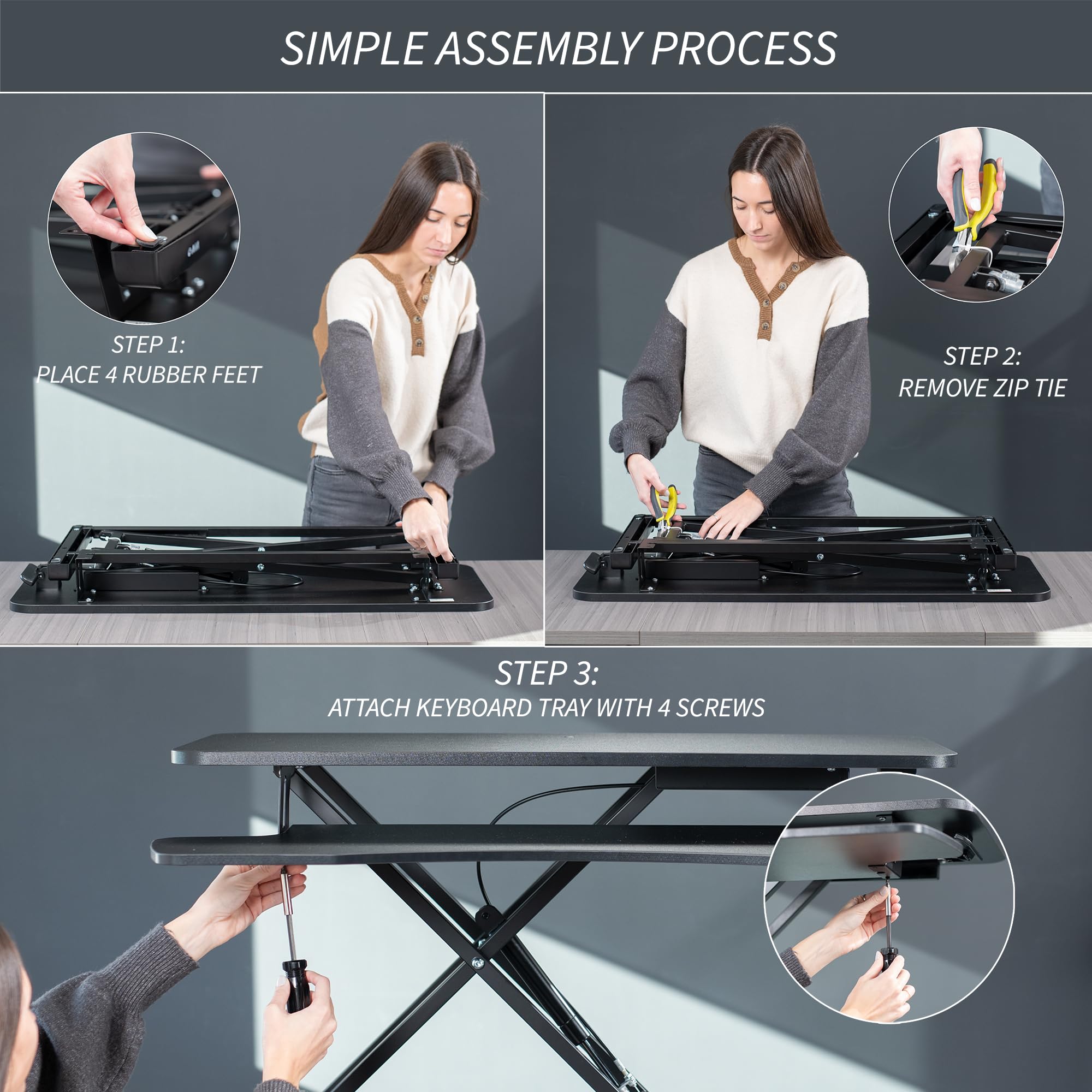VIVO K Series 26 Inch Height Adjustable Sit to Stand Desk Converter - Dual Monitor & Laptop Workstation with Keyboard Tray (Black) - Perfect for Home Office, Gaming Setup, and Ergonomic Workspace