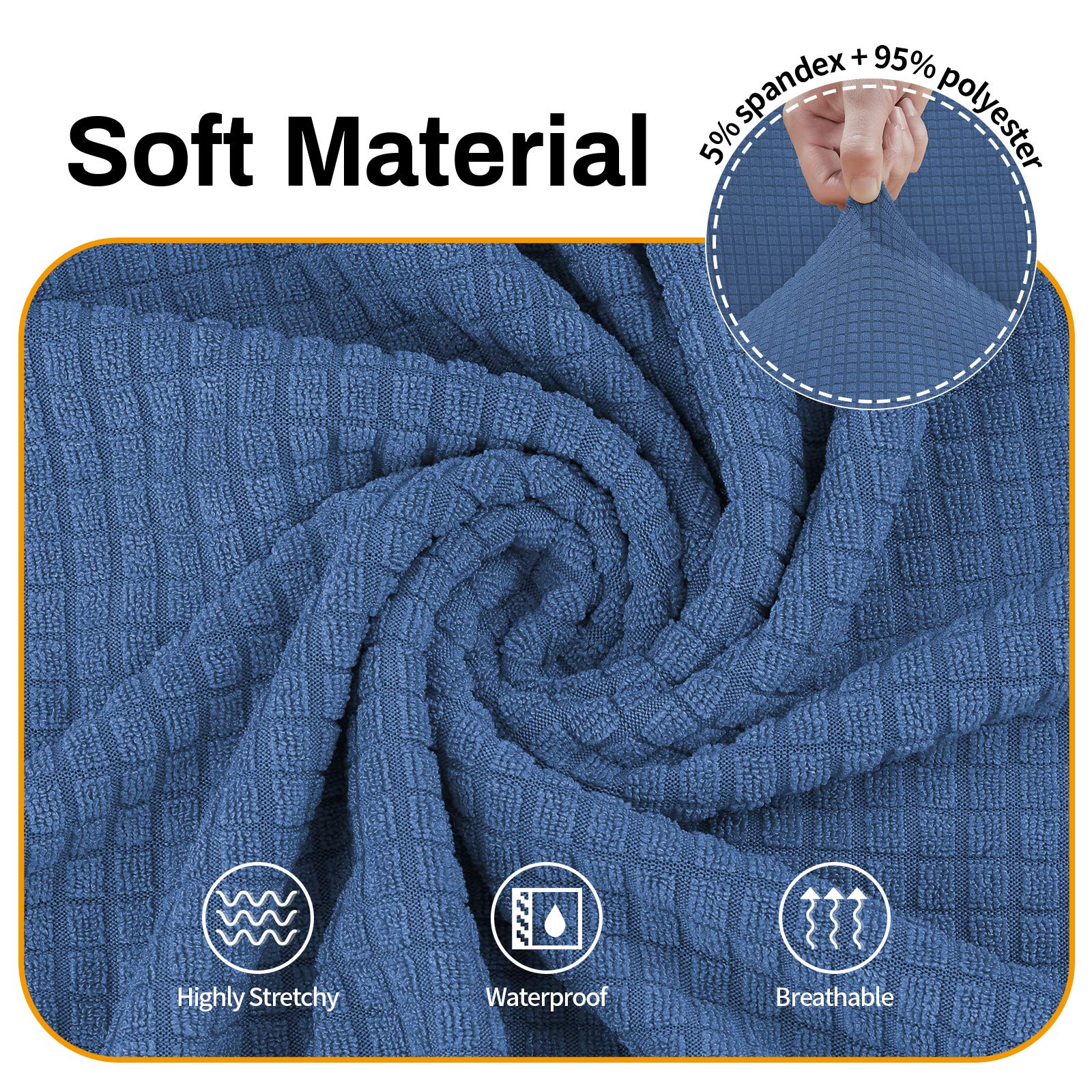 Stretch Sofa Slipcover for 3-Cushion Couch - Pet Proof Furniture Protector - Spandex Jacquard Fabric with Small Checks - X-Large Size in River Blue - Perfect for Living Room, Family Room & Pet-Friendly Homes