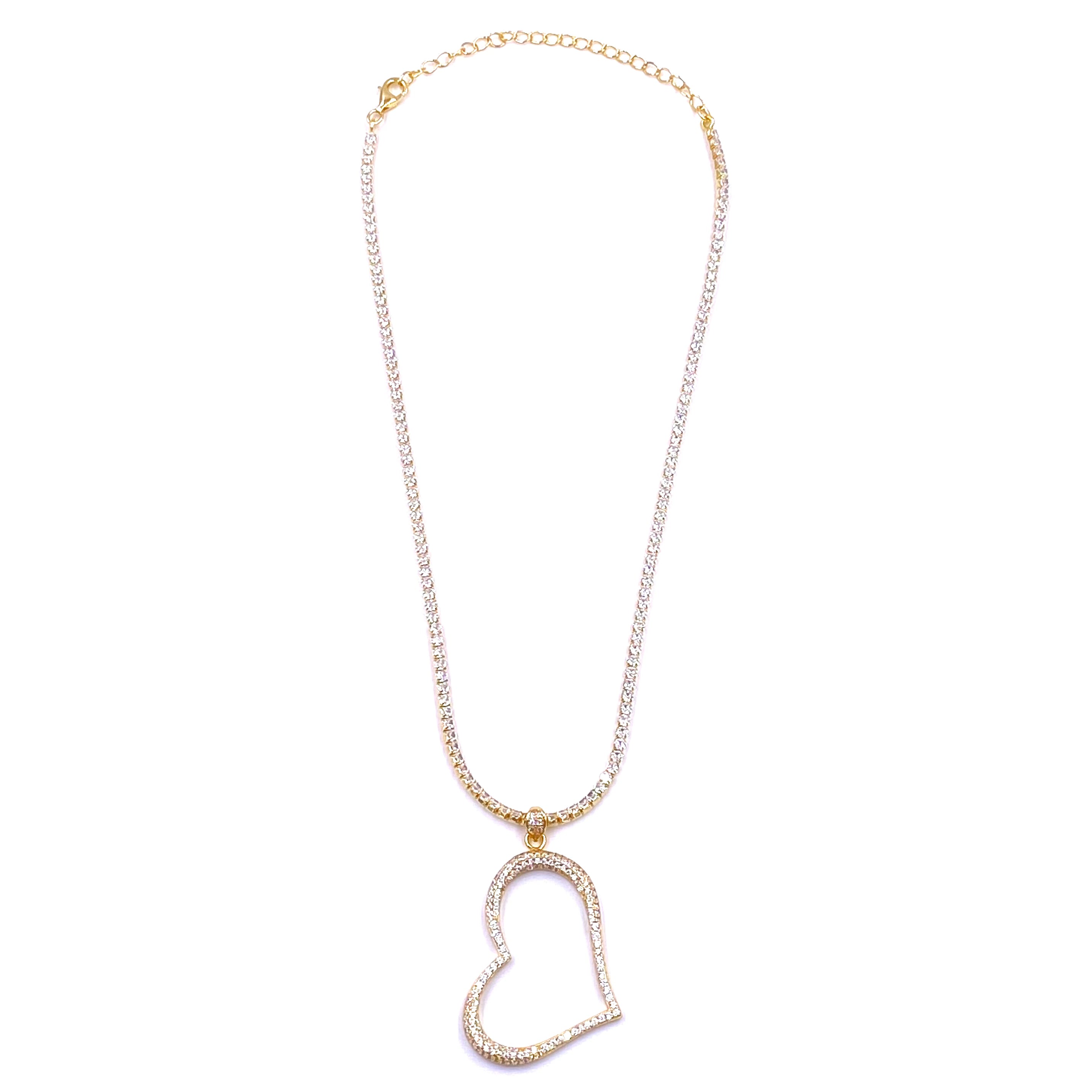 Ashley Gold Sterling Silver Gold Plated CZ Encrusted Open Heart Tennis Necklace for Women - Elegant Layered Necklace for Valentine's Day, Anniversary & Special Occasions