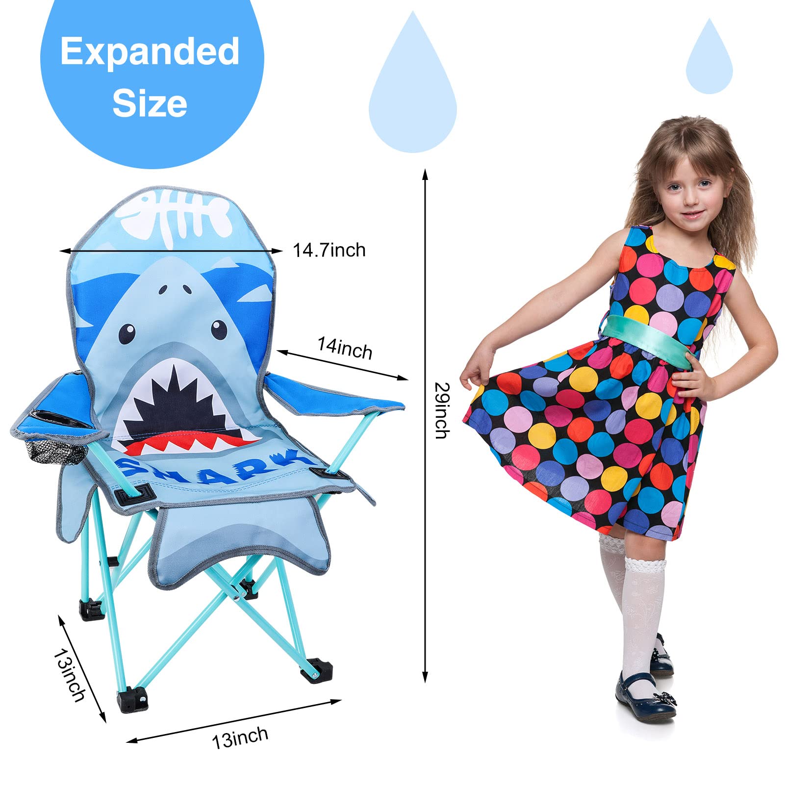 KABOER Kids Folding Camping Chair with Cup Holder & Carry Bag - Portable Outdoor Lawn Chair for Children, Beach, Picnic, Travel, and Backyard Use