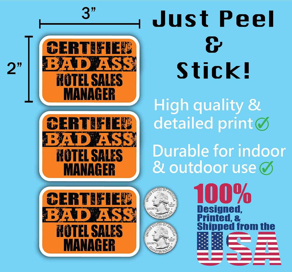 Certified Bad Ass Hotel Sales Manager Stickers - 3M Vinyl Decals for Laptops & Cars | Funny Job Gift