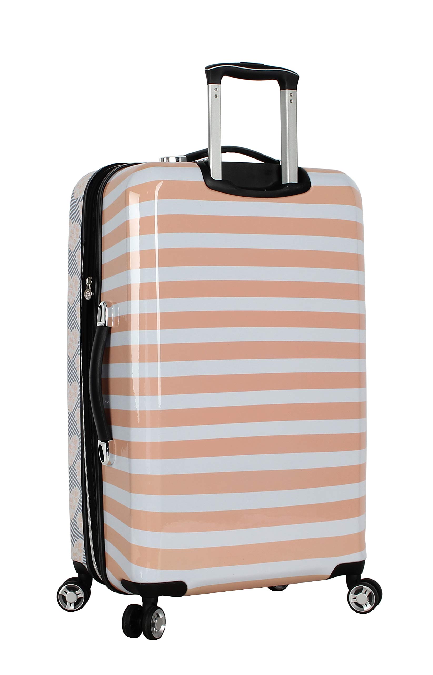 **Betsey Johnson Designer 20 Inch Expandable Hardside Carry-On Luggage (ABS + PC) - Lightweight Durable Suitcase with 8 Spinner Wheels for Women - Chevron Hearts Print - Perfect for Air Travel & Weekend Getaways**
