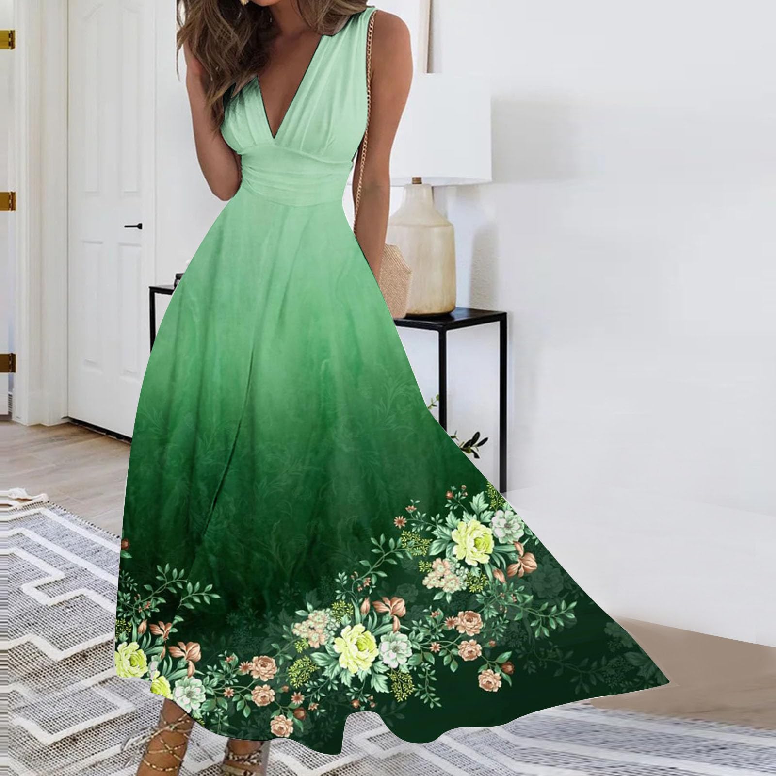 Trendy Floral Sundress for Women - Summer Plus Size V-Neck Dress for Beach & Vacation