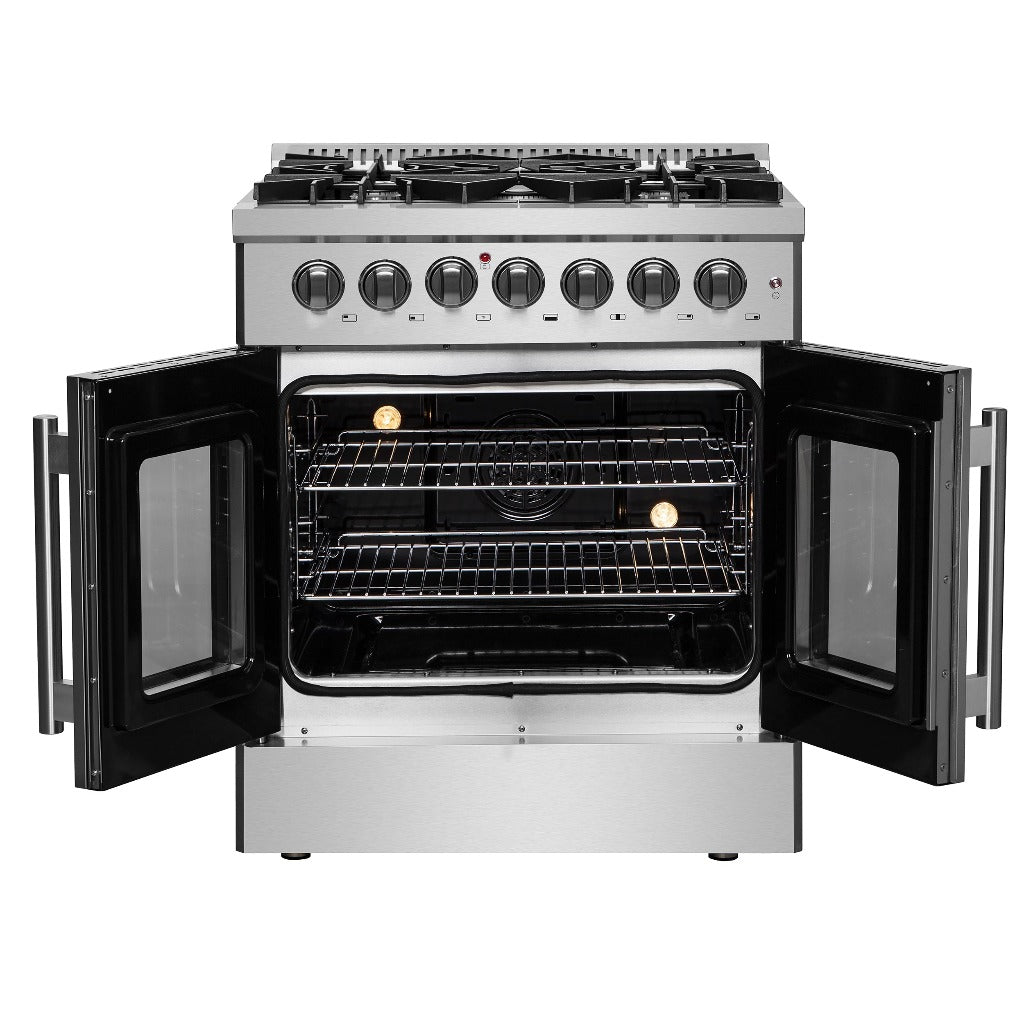 Forno Galiano 30-inch 4.32 cu. ft. Freestanding Dual Fuel Range - Stainless Steel French Door Gas Stove & Electric Oven (Model FFSGS6356 30) | Perfect for Modern Kitchens, Home Chefs & Entertaining