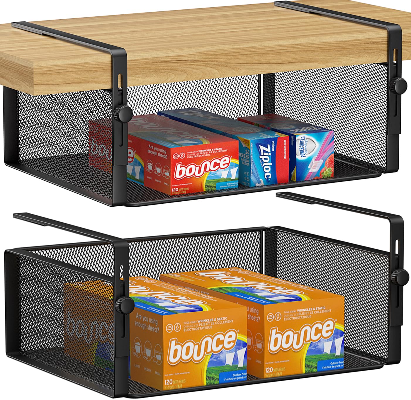 2-Pack Adjustable Under Shelf Basket Organizer - Heavy Duty Slide-in Hanging Holder for Kitchen, Pantry, Cabinet, Desk & Bookshelf - Space Saving Storage Solution for Home & Office Organization (Black, Large) - Perfect for Small Spaces, Clutter Control & Efficient Storage