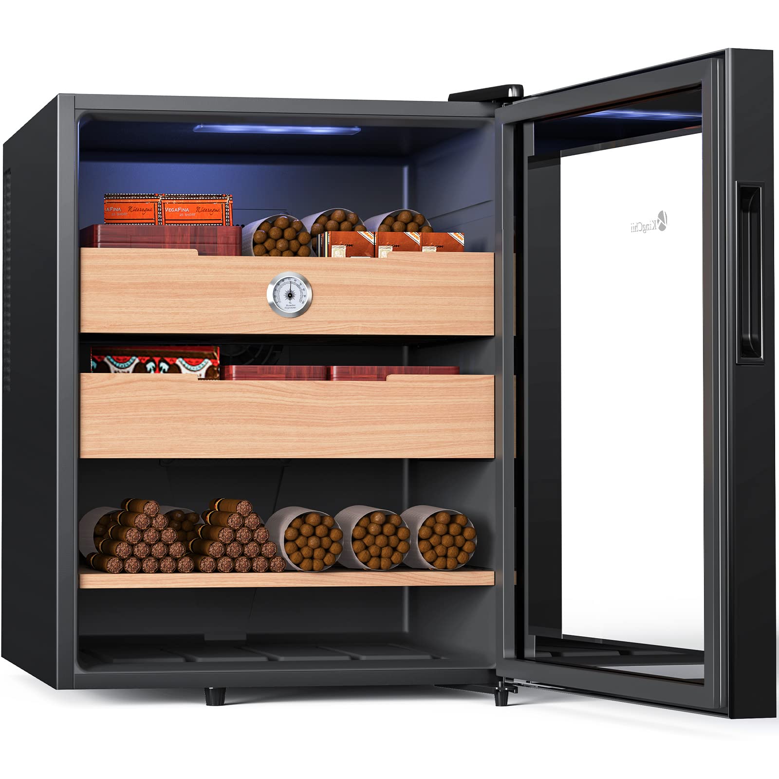 KingChii 48L Electric Cigar Humidor Cabinet with Temperature Control - Spanish Cedar Wood Shelves & Drawer Hygrometer - 350 Cigar Capacity - Perfect Gift for Men - Ideal for Home, Office & Cigar Collection Storage