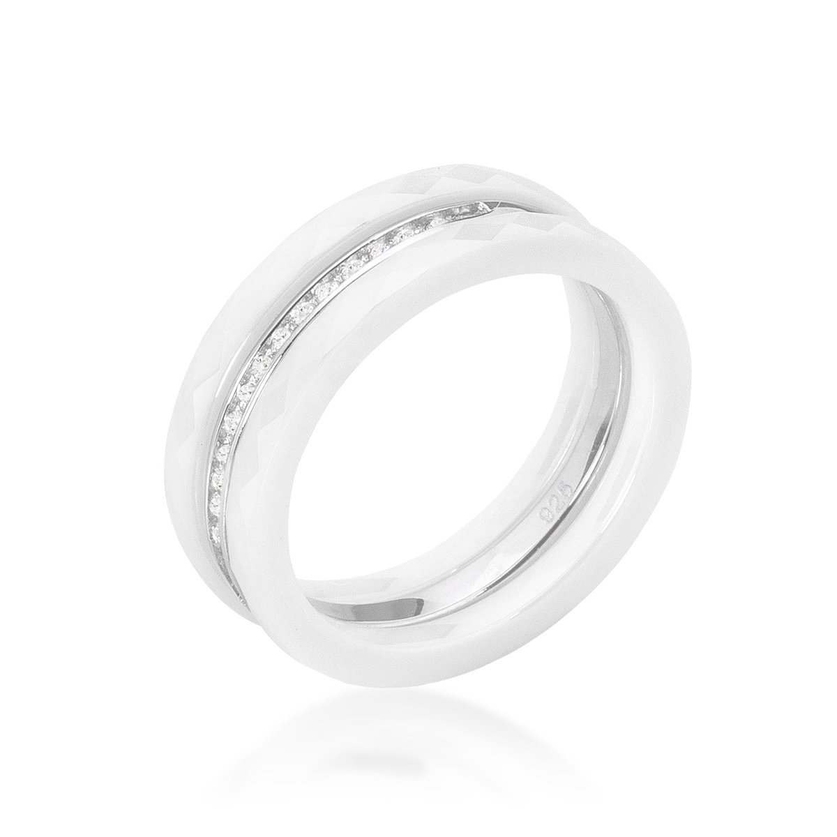 Elegant White Ceramic Triplet Ring with Cubic Zirconia - Size 5 | Dainty Stackable Band for Women, Perfect for Everyday Wear, Anniversary Gifts & Special Occasions