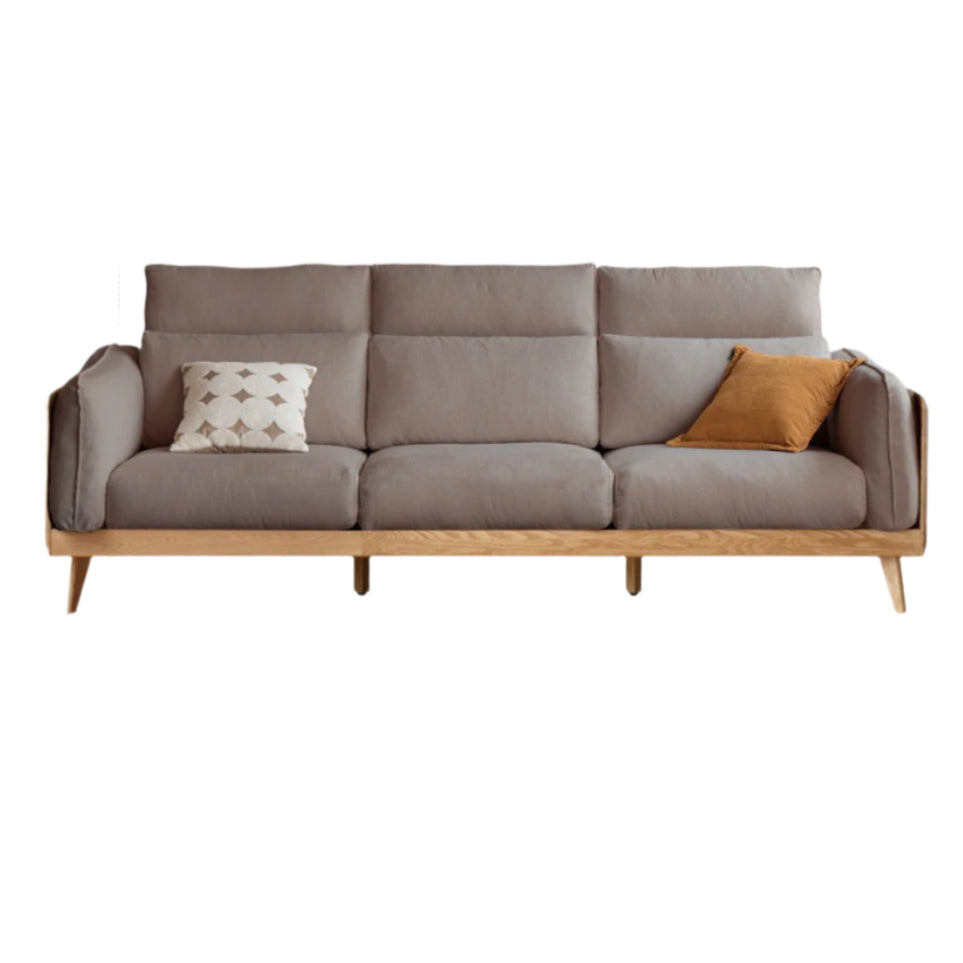 90.9x42.5x33.4 inch / 231x108x85 cm / Natural wood color / small three-seater imitation cotton and linen smoke chestnut brown