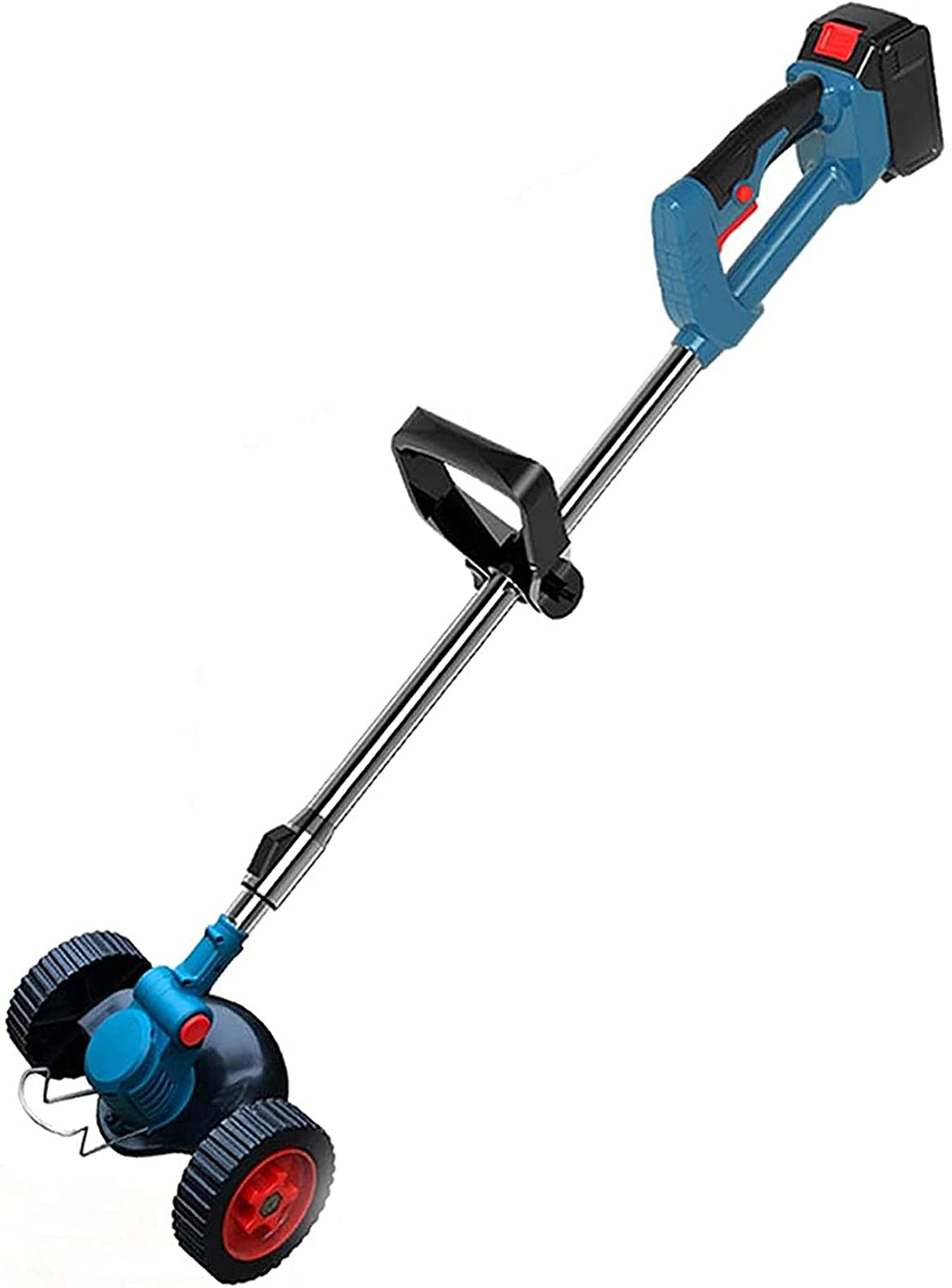 24V Cordless String Trimmer & Edger with Wheel - YUNZHIDUAN Battery Powered Weed Eater, Electric Grass Trimmer with Lithium-ion Battery (Blue, 1 Battery) - Perfect for Lawn Care, Yard Maintenance & Garden Trimming