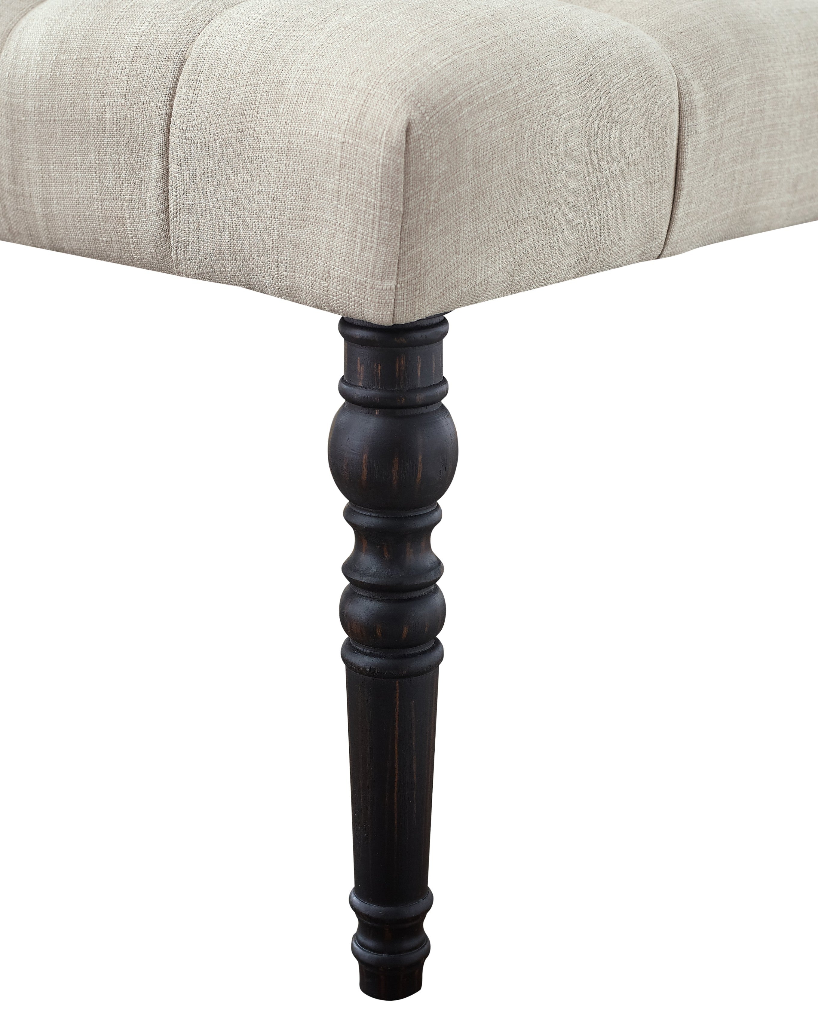 Roundhill Furniture Leviton Fabric Tufted Turned Leg Dining Bench in Tan - Upholstered Seat for Kitchen, Dining Room, and Entryway Comfort