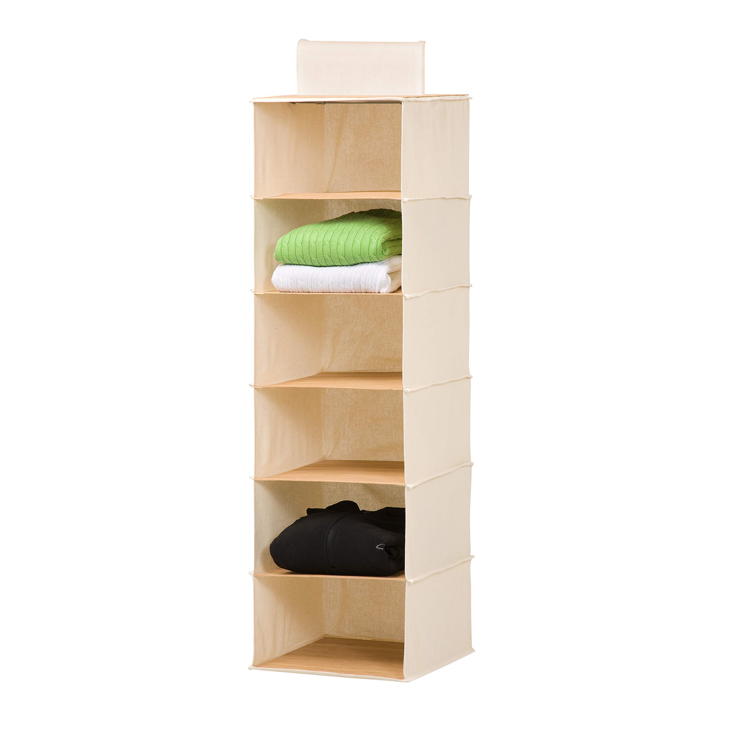 Honey-Can-Do SFT-01003 6-Shelf Hanging Closet Organizer - Bamboo & Canvas Storage Solution (1.5 x 13 x 14.5 Inches) - Perfect for Bedroom, Closet, Dorm & Small Space Organization