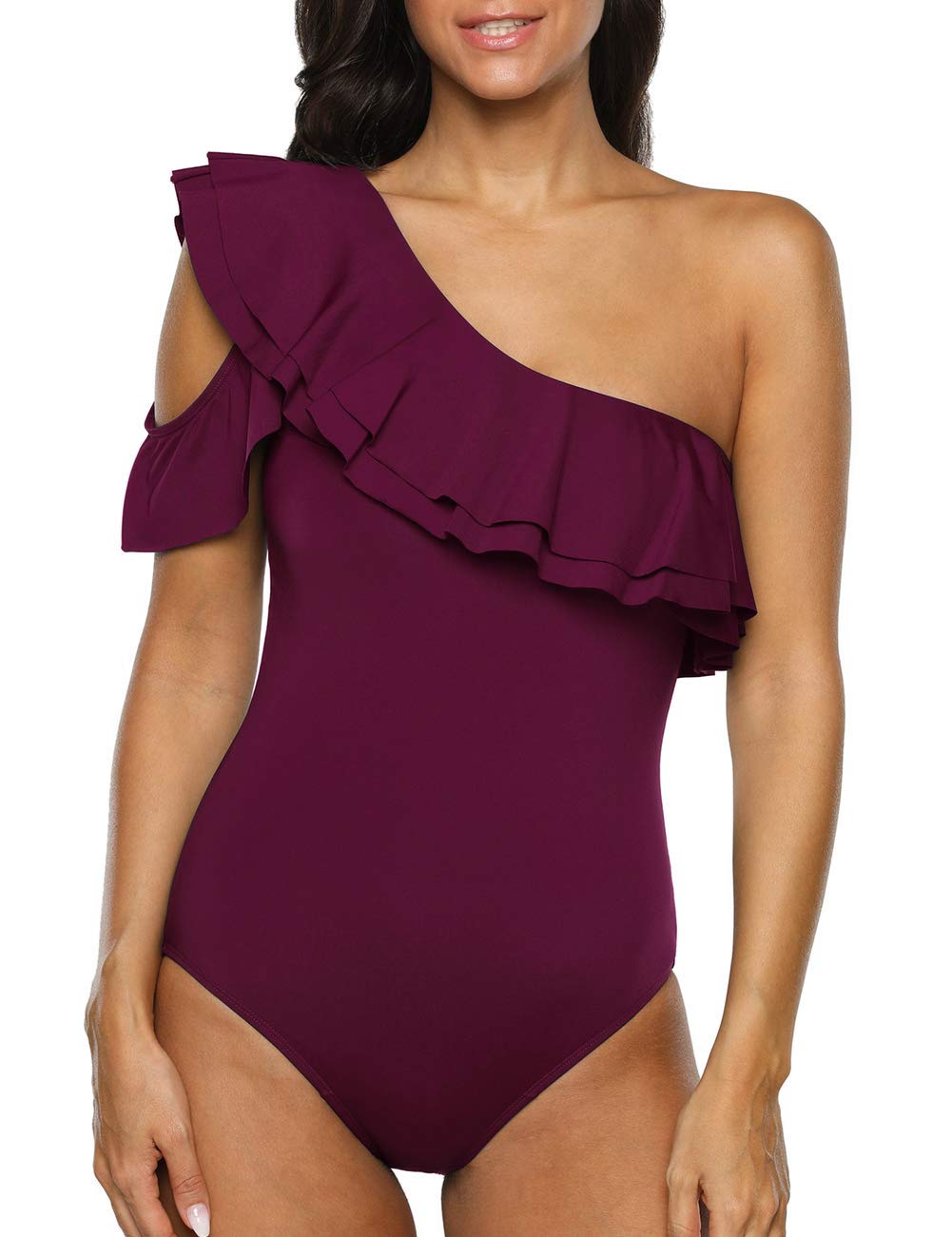 Hilor Women's One Shoulder Asymmetric One Piece Swimsuit Ruffled Bathing Suit - Sexy Beachwear for Pool, Vacation & Summer Fashion