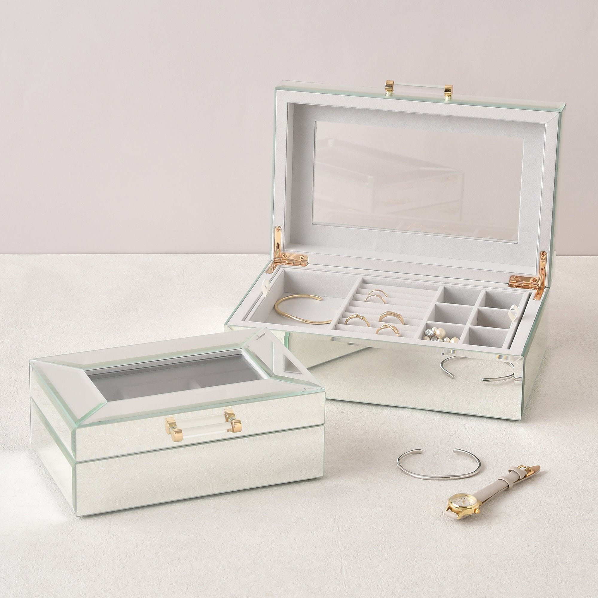 Large Mirror Jewelry Box - Elegant Organizer for Necklaces, Rings & Earrings - Perfect for Dressing Table & Travel
