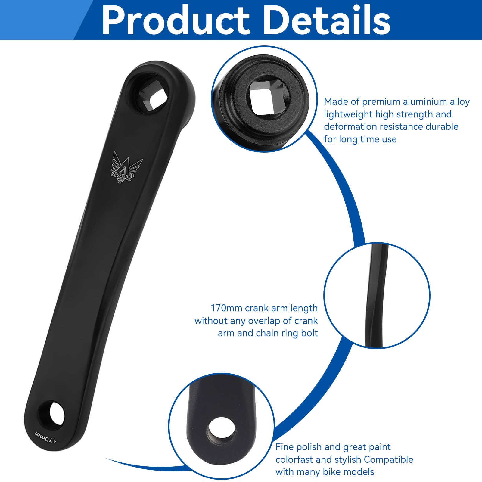 170mm Bike Crank Arm - Aluminum Alloy Left Side Single Chain Bicycle Crank Replacement for Smooth Riding & Easy Installation