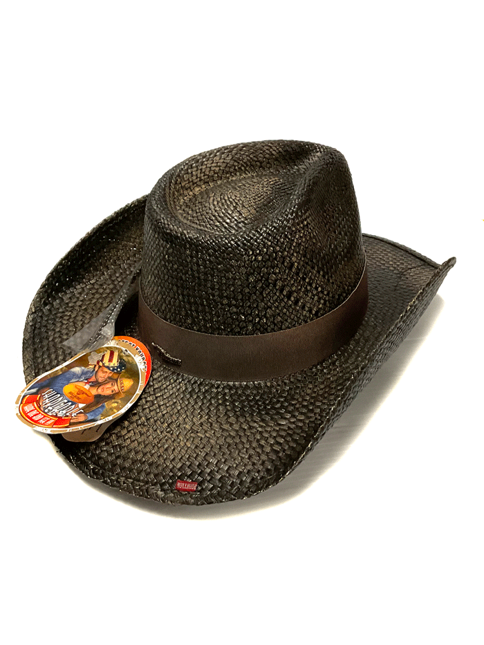 Bullhide SMILE AT ME 5040 Western Straw Cowboy Hat - Distressed Black for Men & Women - Perfect for Rodeo, Country Music Festivals & Summer Outdoor Activities