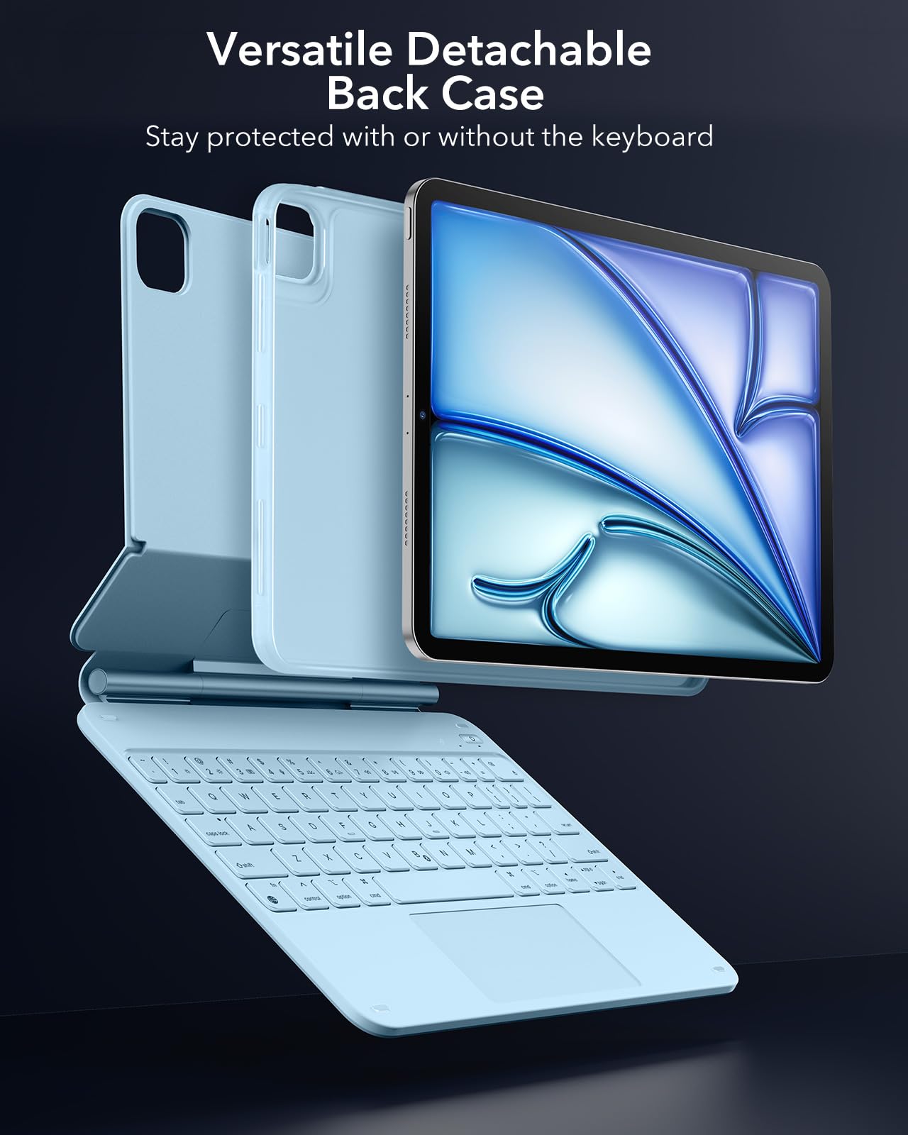 ESR iPad Air 11 Inch Keyboard Case (2024 M2 Model) - Magnetic Stand with Portrait/Raised Modes for iPad Pro 11/Air 6th/5th/4th Gen - Detachable Protective Cover in Blue | Perfect for Work, Study & Travel