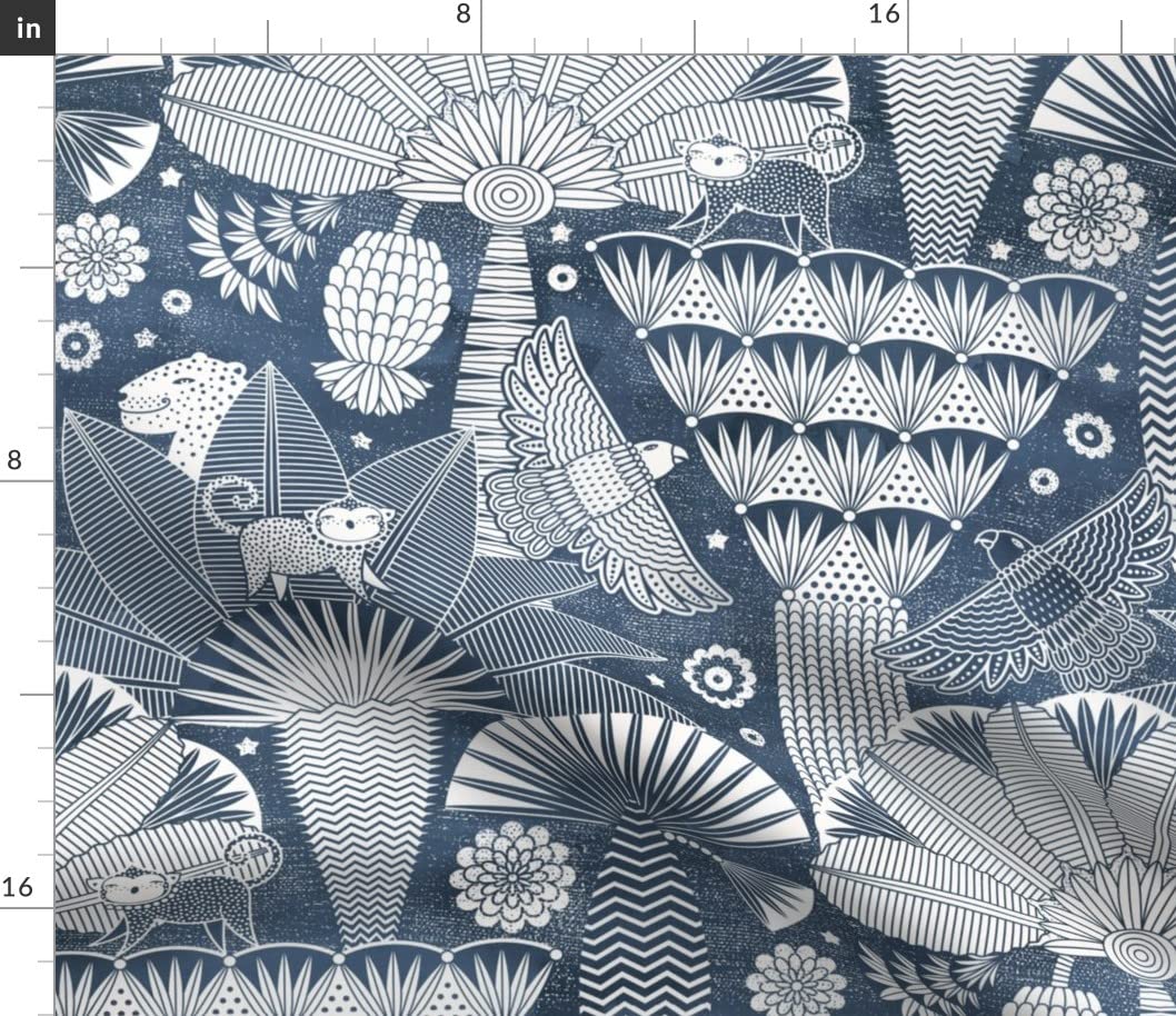 Jungle Dream Navy Blue Forest Palm Monkey Banana Printed Cotton Poplin Fabric - Fat Quarter for Sewing, Quilting, Dresses & DIY Crafts | Perfect for Home Decor, Upholstery & Fashion Projects