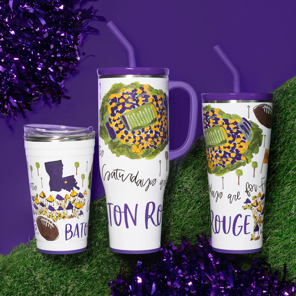 32oz Saturdays in Baton Rouge Straw Tumbler - Insulated Stainless Steel Cup for Iced Coffee, Smoothies & Cold Drinks - Perfect for Beach, Pool & Outdoor Activities
