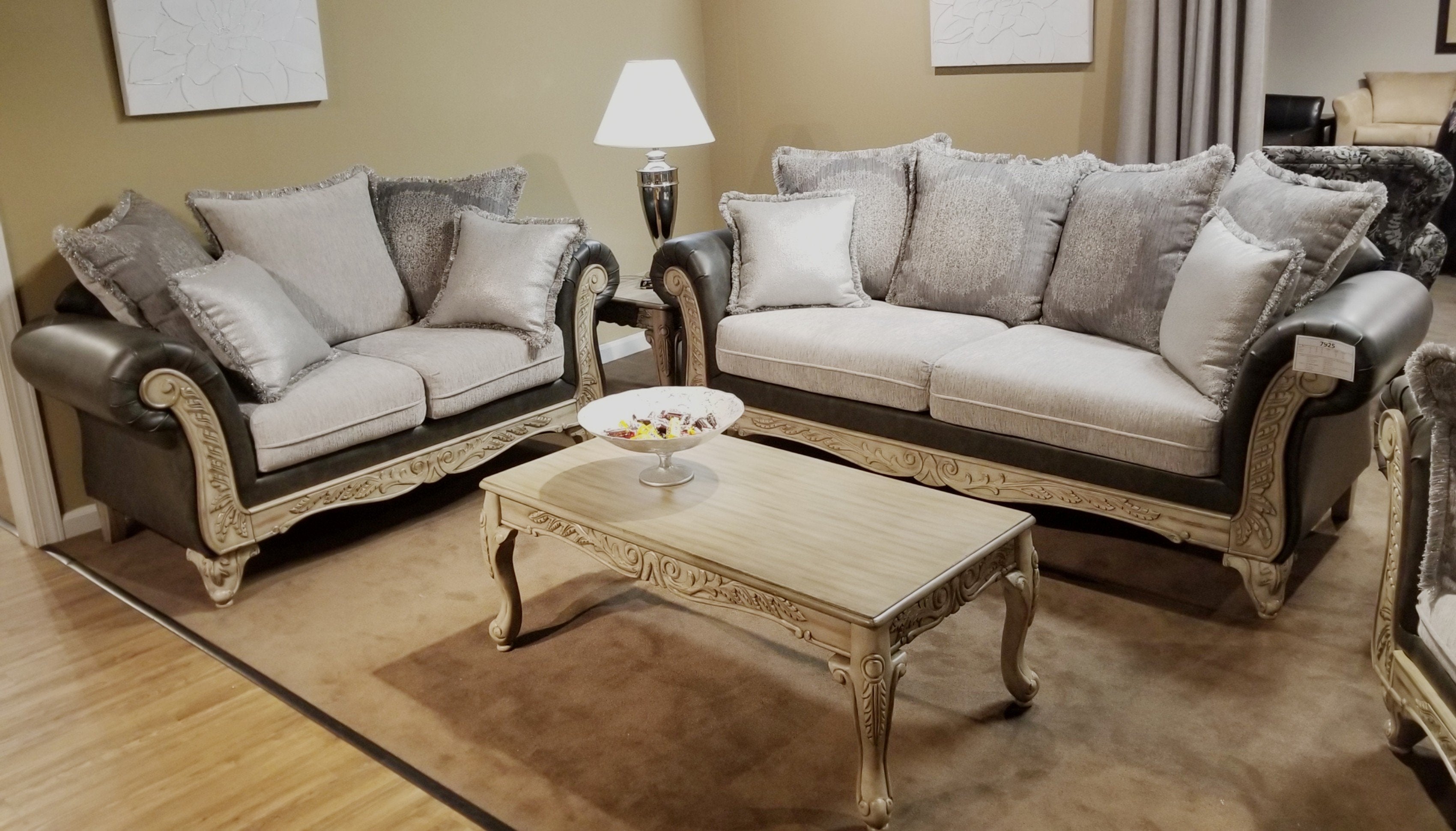 San Marino 2-Tone Fabric and Wooden Frame Sofa in Gray - Modern Living Room Furniture for Small Spaces and Apartments