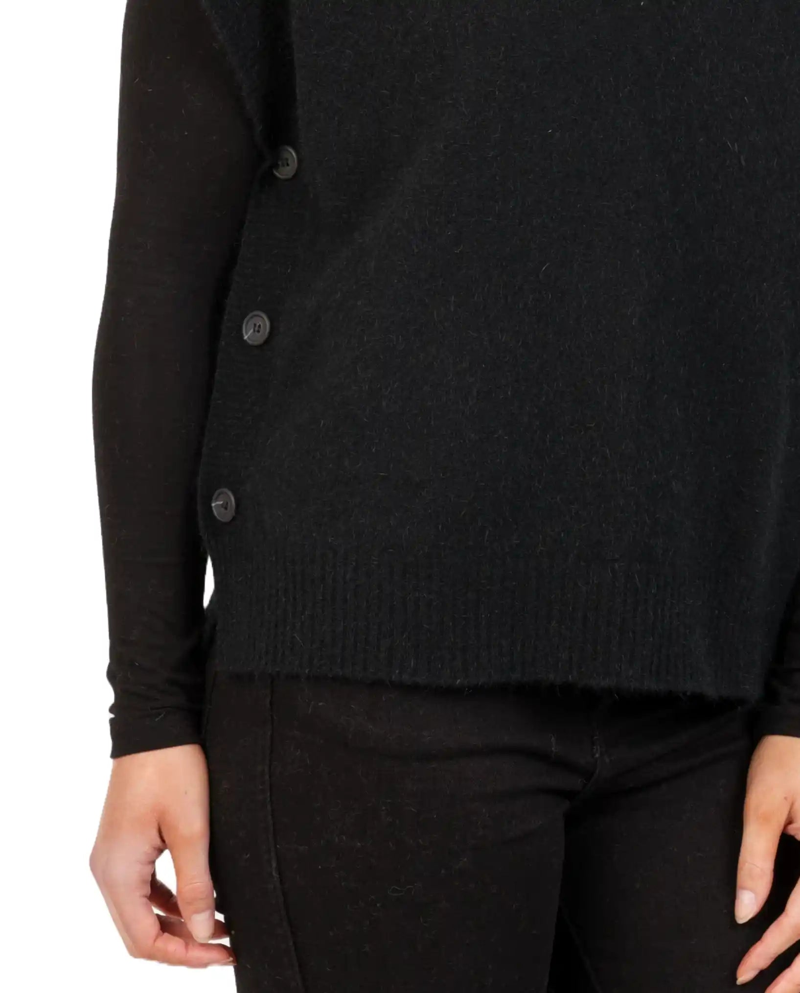 Stylish Black Women's Button Vest in Premium Possum Merino Wool - NB887 - Perfect for Office Wear, Casual Outfits & Winter Layering