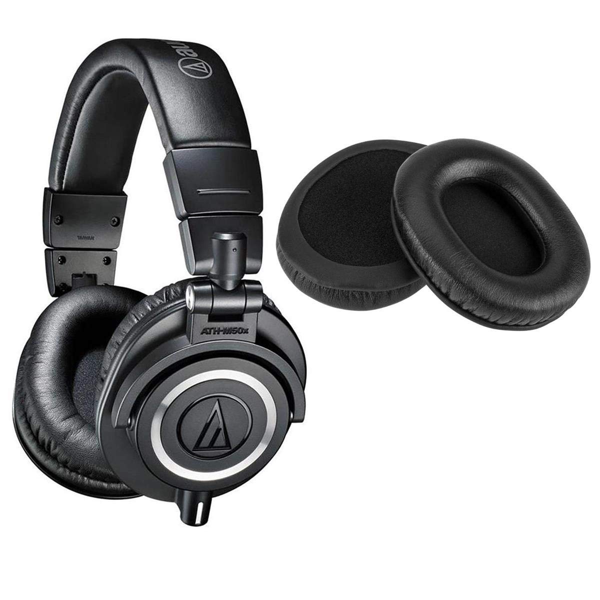 Audio-Technica ATH-M50x Professional Studio Monitor Headphones - Black with Genuine Sheepskin Leather Earpads - Perfect for Music Production, DJing & Audio Mixing