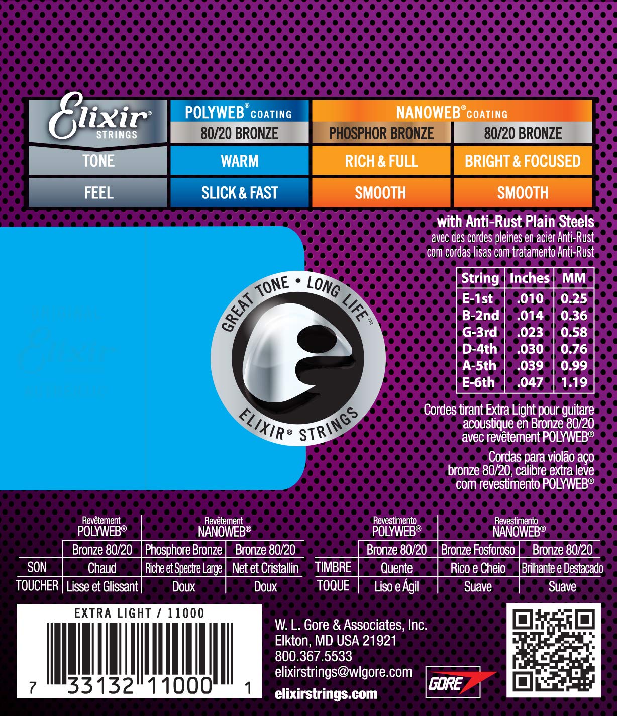 Elixir Acoustic Guitar Strings 80/20 Bronze with POLYWEB Coating - Extra Light 10-47, 6 String Set for Long-Lasting Warm Tone & Comfortable Play | Perfect for Folk, Country & Fingerstyle Performances