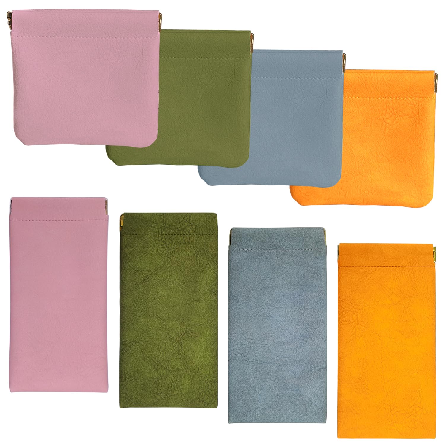 8Pcs Small Makeup Bags for Women - 2 Sizes PU Leather Travel Cosmetic Pouches with Squeeze Top Self-Closing Design, Portable Organizer for Purse, Jewelry, Headphones & Toiletries - Perfect for Travel, Gym & Daily Use