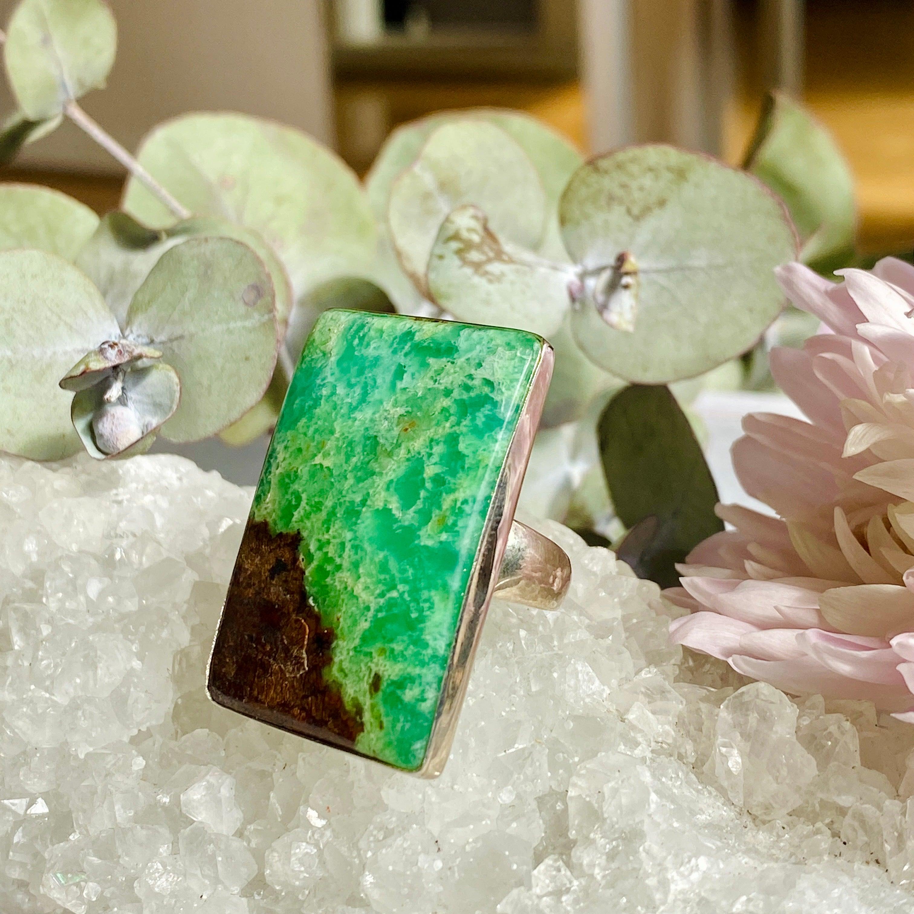 Chrysoprase Rectangle Ring Size 10.5 - KRGJ673 | Elegant Green Gemstone Jewelry for Women, Perfect for Weddings, Parties & Everyday Wear