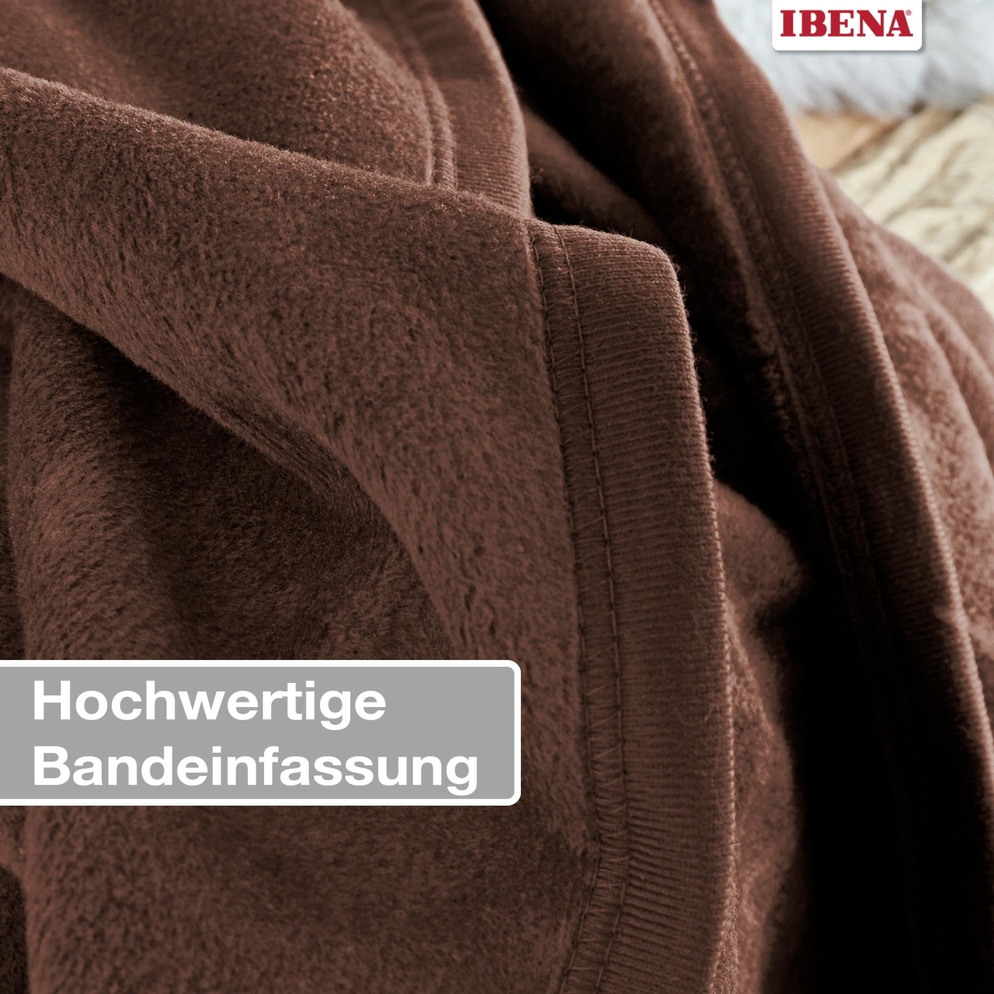 IBENA Soft Plush Solid Color Cotton Blend Throw Blanket - Chocolate Brown | Cozy Couch & Bed Blanket for Home, Office, and Travel