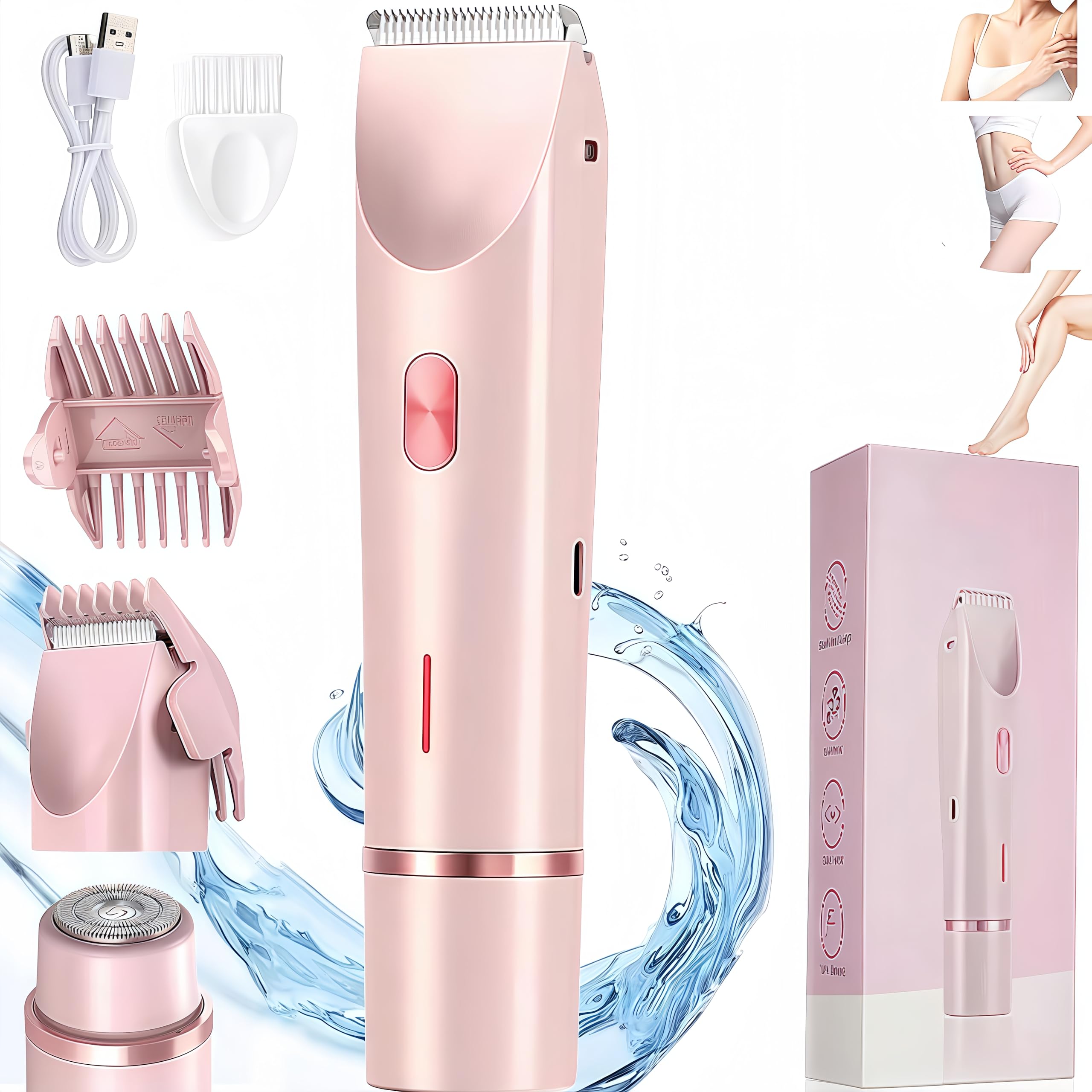 Dual Head Electric Shaver for Women - Rechargeable 2-in-1 Body & Bikini Trimmer, Waterproof Women's Razor (Pink) | Perfect for Smooth Legs, Underarms & Sensitive Areas
