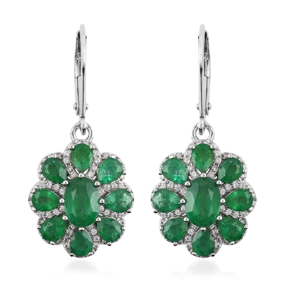 Shop LC 3.8ct 925 Sterling Silver AAA Emerald & Natural White Zircon Flower Drop Dangle Earrings for Women - Perfect for Weddings, Parties & Special Occasions