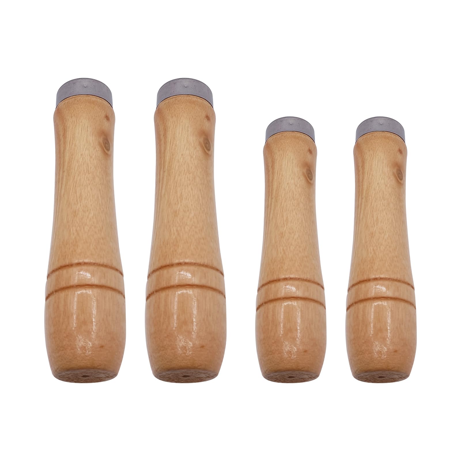 4-Piece Wooden File Handle Set with Heavy-Duty Metal Collars - Compatible with 6