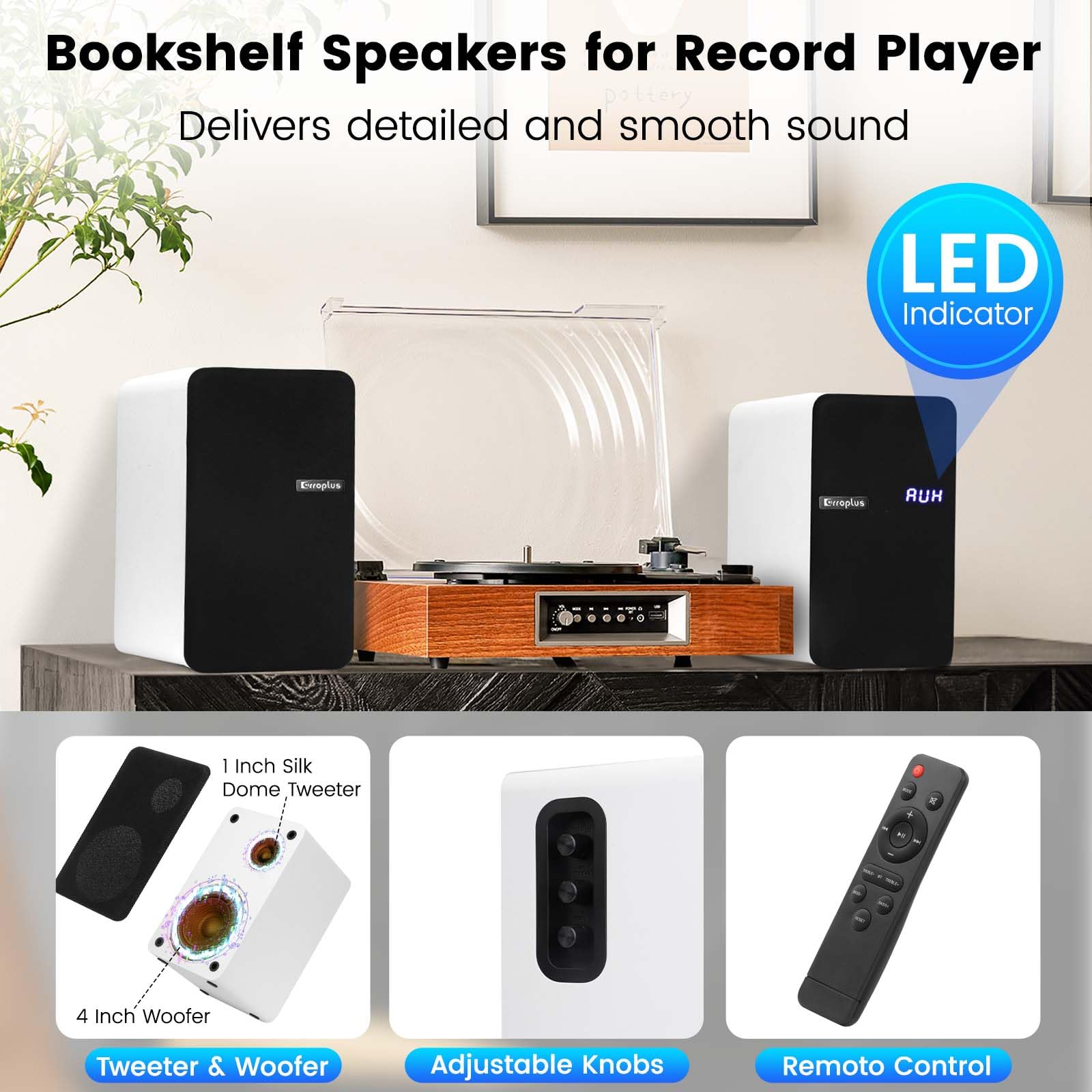 70W Powered Bookshelf Speakers - Active Stereo Studio Monitor with Wired Optical/ARC/RCA/AUX/BT Input for Turntable, Vinyl Record Player, Home Audio, TV, Gaming PC (White) - Perfect for Home Theater, Music Production & Entertainment Setup
