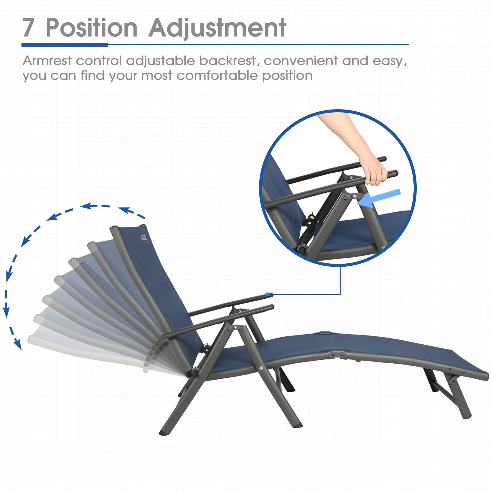 **Premium Aluminum Folding Chaise Lounge Chair - 7-Position Adjustable Backrest, Portable Outdoor Recliner for Poolside, Beach, Backyard & Lawn - Supports 300 lbs - Perfect for Sunbathing, Relaxing & Lounging**