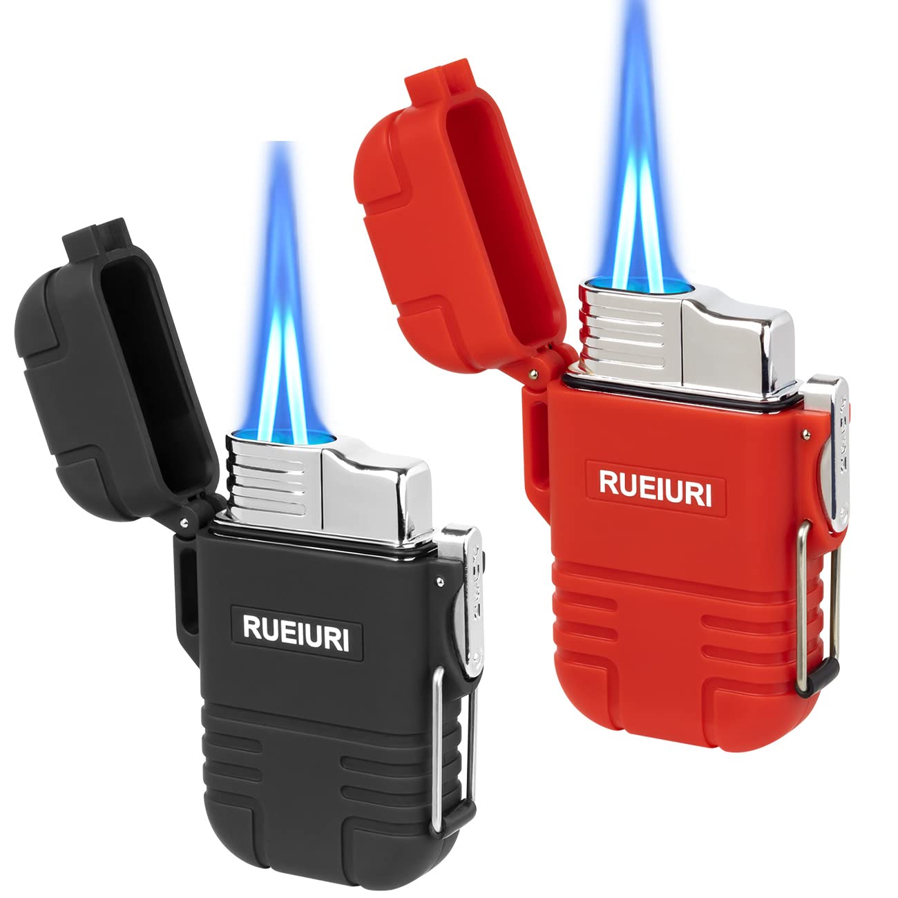 2PCS Waterproof Jet Torch Lighter for Camping & Hiking - Black+Red (No Butane) - Outdoor Survival Gear