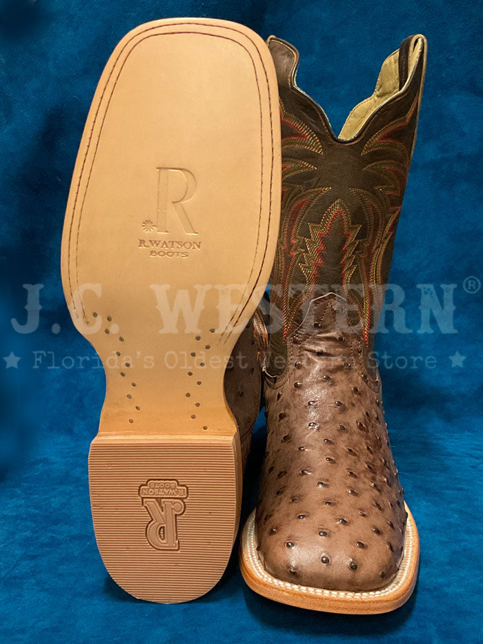 Premium R.Watson RW4508 Men's Full Quill Ostrich Leather Cowboy Boots in Tobacco Bark - Perfect for Western Rides, Country Music Festivals & Ranch Work