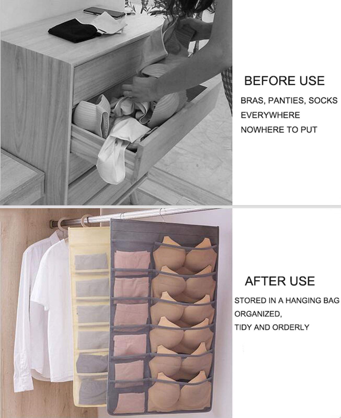 Double-Sided Underwear & Bra Organizer Hanging Storage Bag - Multifunctional Closet Clothes Organizer for Women, Pink | Perfect for Travel, Home & Dorm Organization