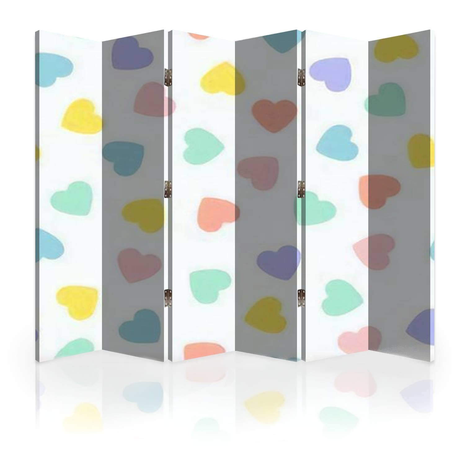 Pastel Conversation Hearts Canvas Room Divider - 6-Panel Folding Privacy Screen for Bedroom, Office & Events | Valentine's Day Decor, Seamless Tile Pattern Room Separator