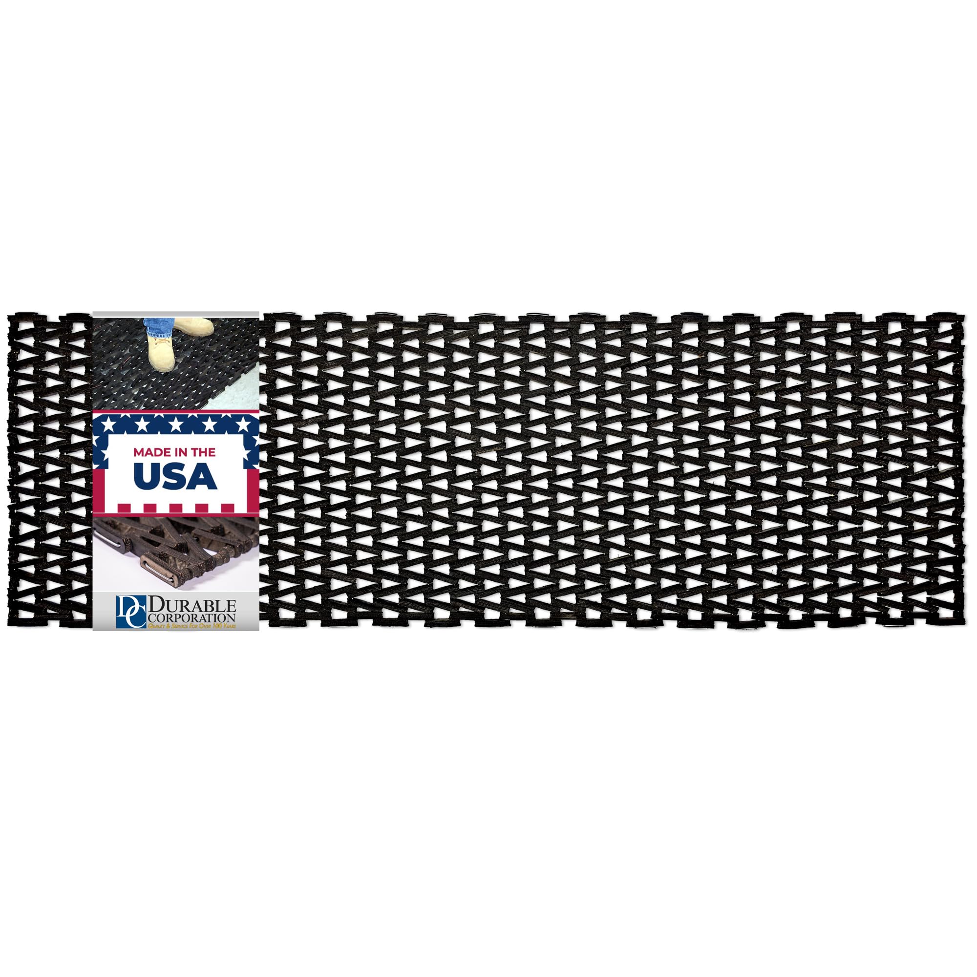 Durable Durite Recycled Tire-Link Outdoor Entrance Mat - Heavy Duty Herringbone Weave, 24