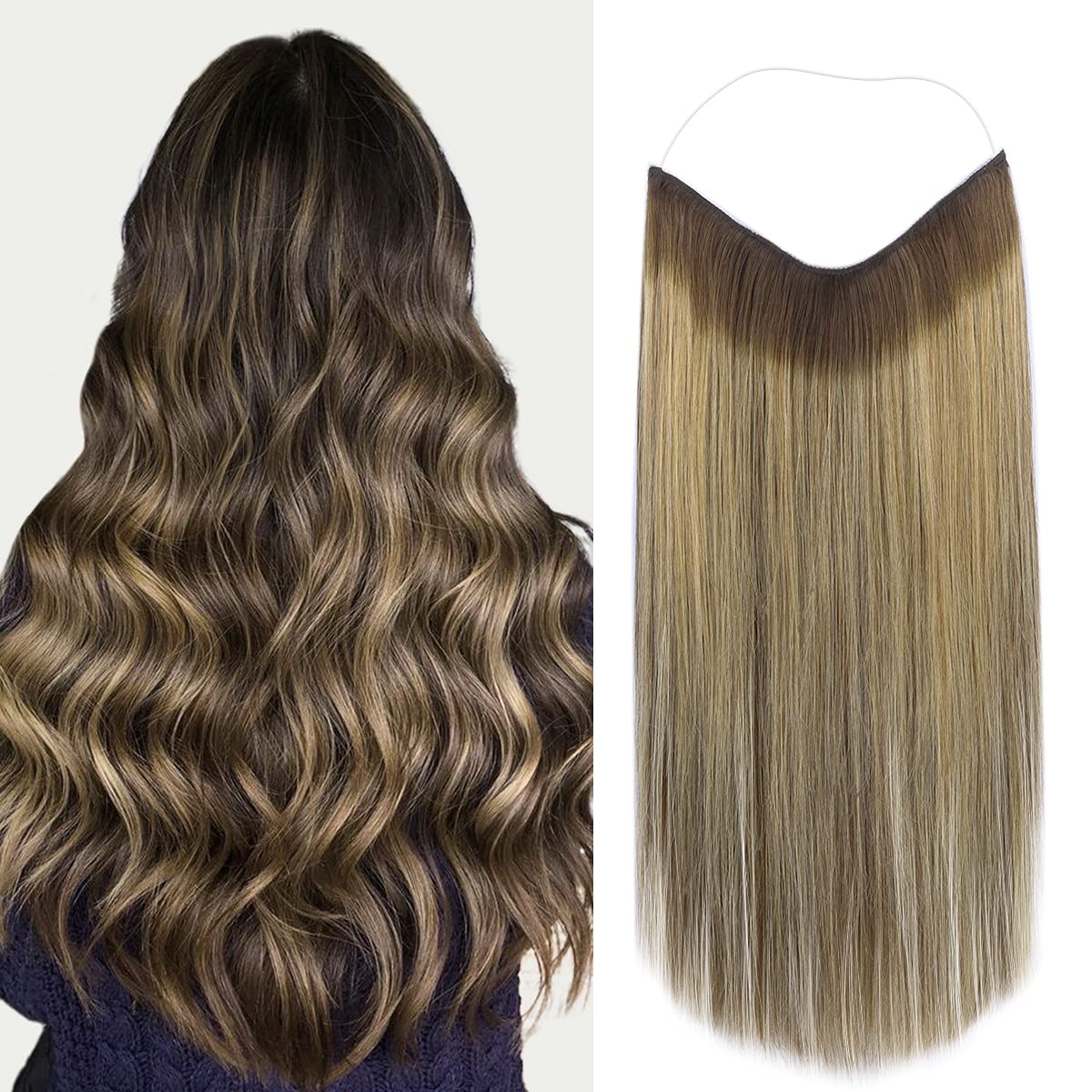 Marat 12-Inch 70g Balayage Chocolate Brown to Caramel Blonde Remy Human Hair Extensions with Invisible Wire - Natural Looking Clip-In Hair Extensions for Volume & Length - Perfect for Parties, Weddings & Daily Styling