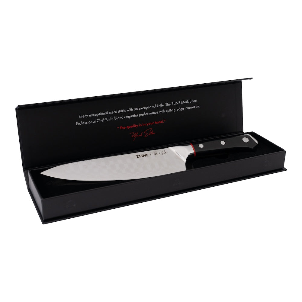 ZLINE Mark Estee 8-inch Professional Japanese Damascus Steel Chef Knife - KCKT ME JD - Razor Sharp Kitchen Knife for Slicing, Dicing & Chopping - Perfect for Home Cooks & Professional Chefs