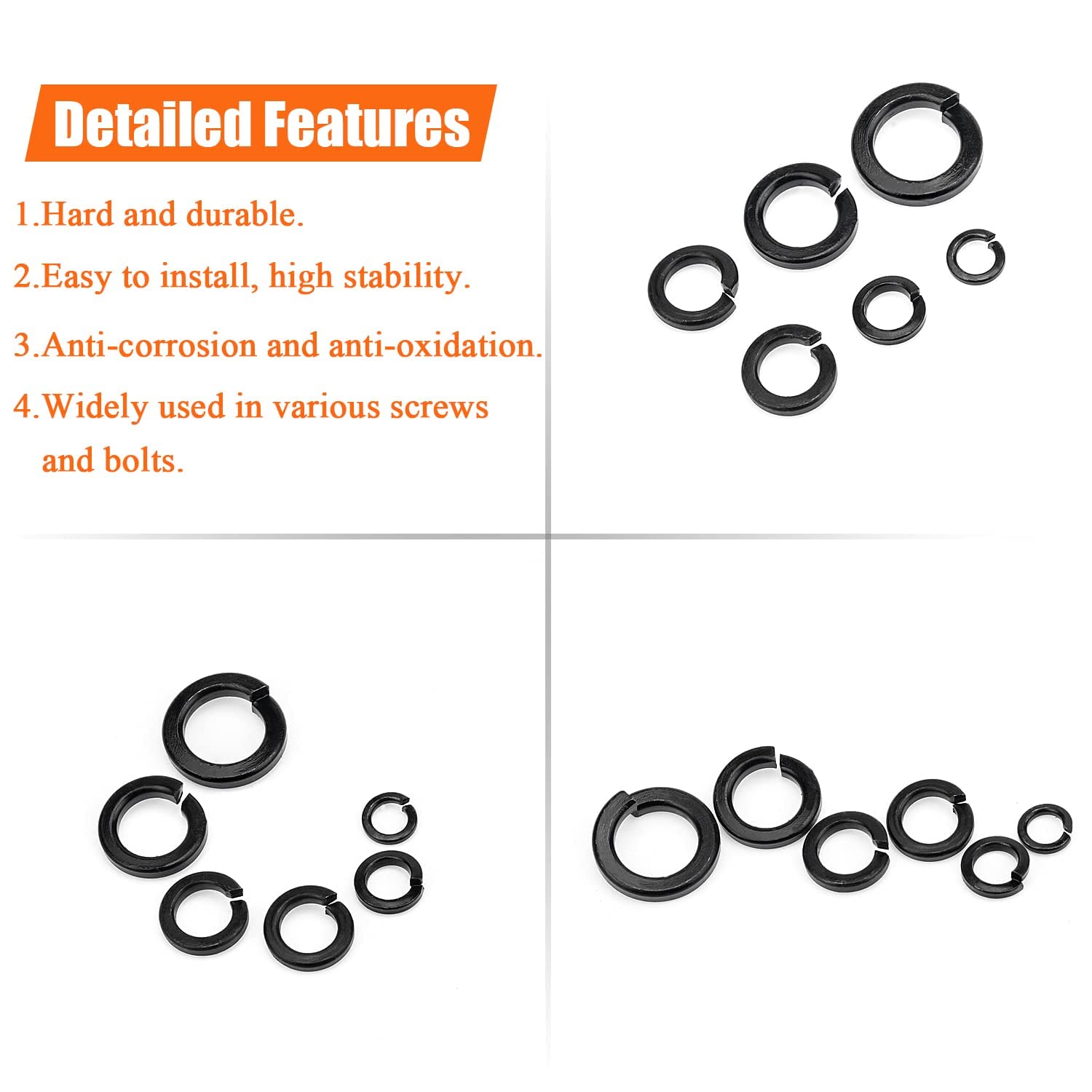200 Pieces M5 Split Lock Washers - 8.8 Grade Alloy Steel Spring Washers for Screws & Bolts - Black Anti-Loose Fasteners - Ideal for Automotive, Machinery & DIY Projects